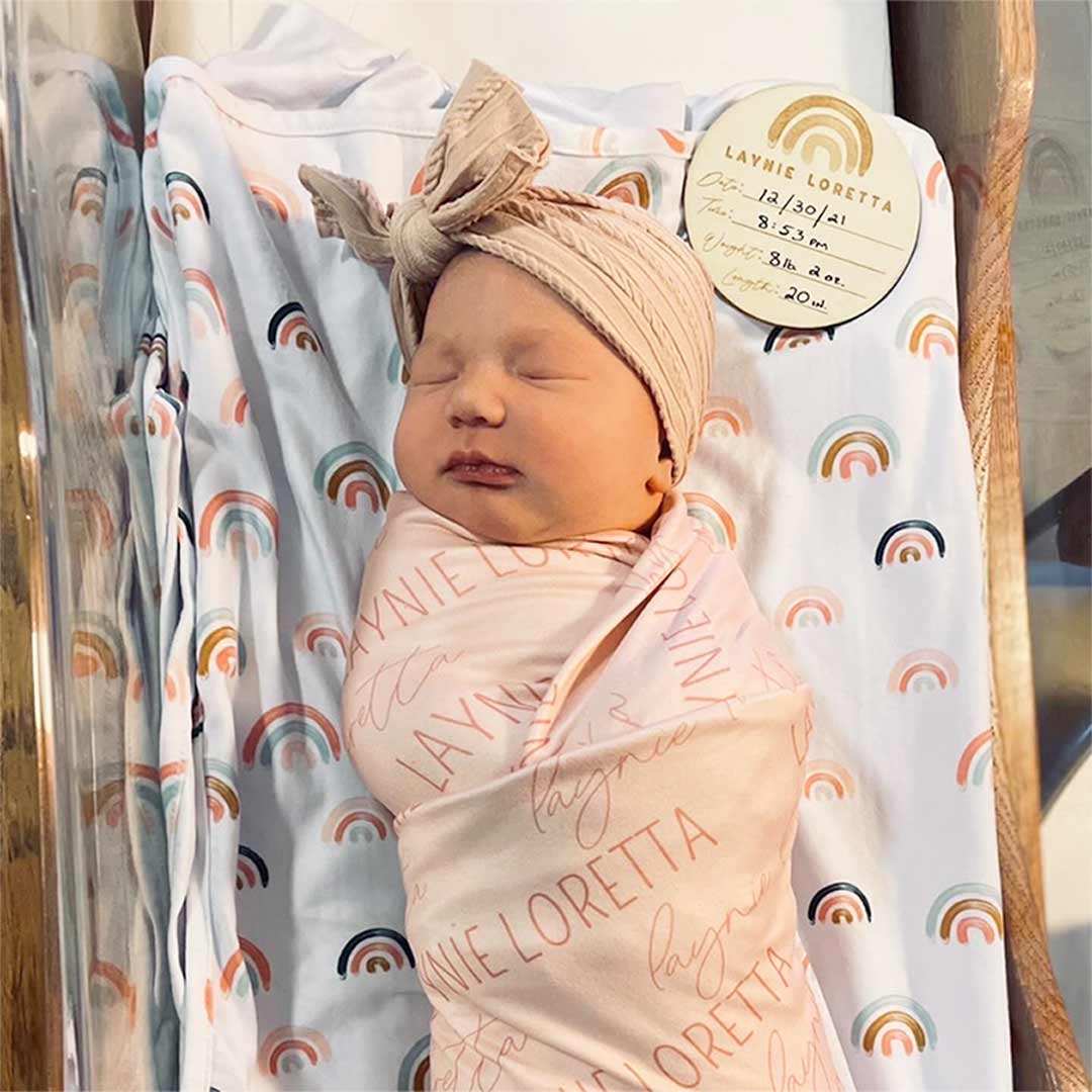  Personalized Light Rose on Pink Baby Name Swaddle Blanket - Block & Script、mySite、layawaytickets