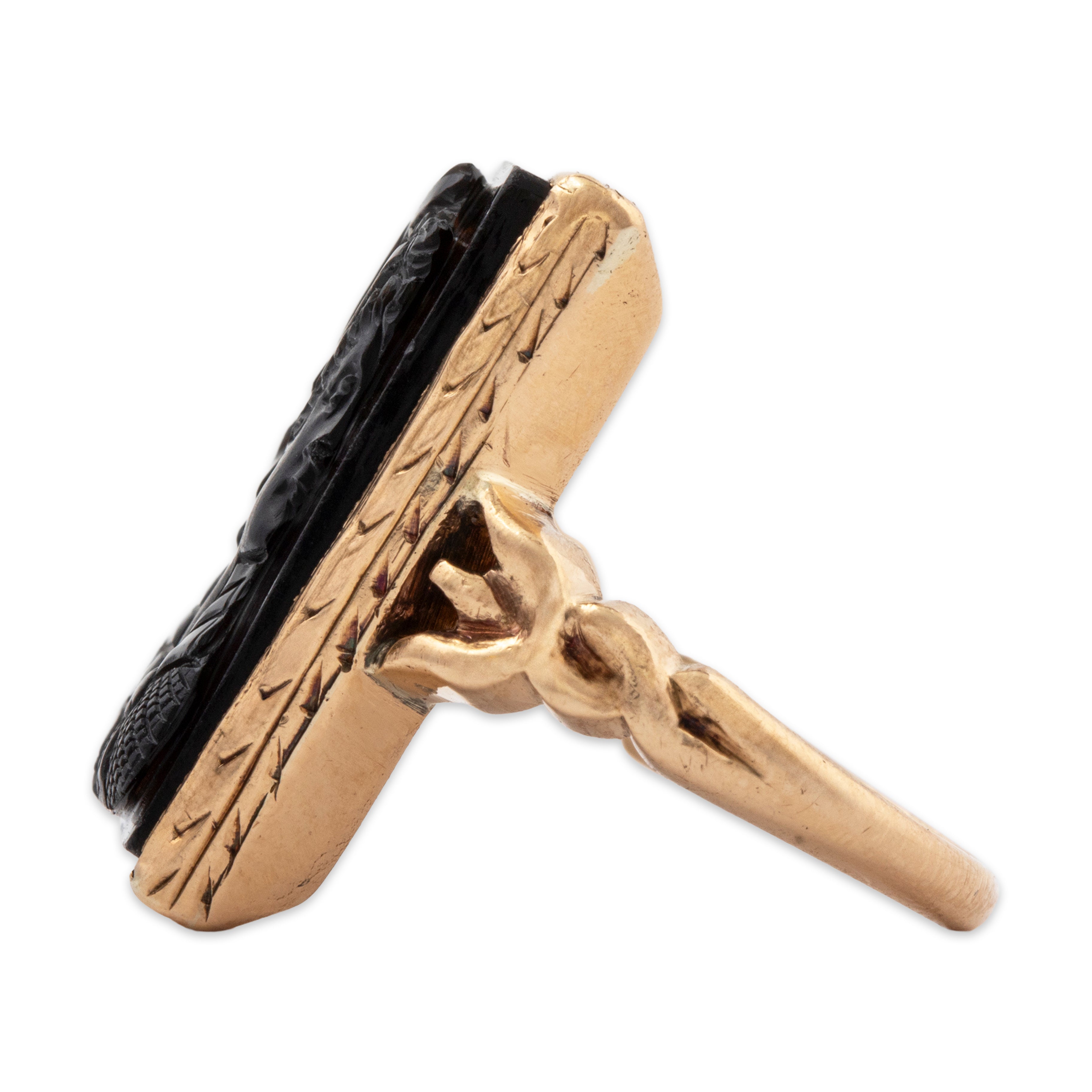 Antique 14k Yellow Gold 4.87ct Onyx Elegant Lady in Relief Signet Ring 3.50、mySite、hinf8tx79