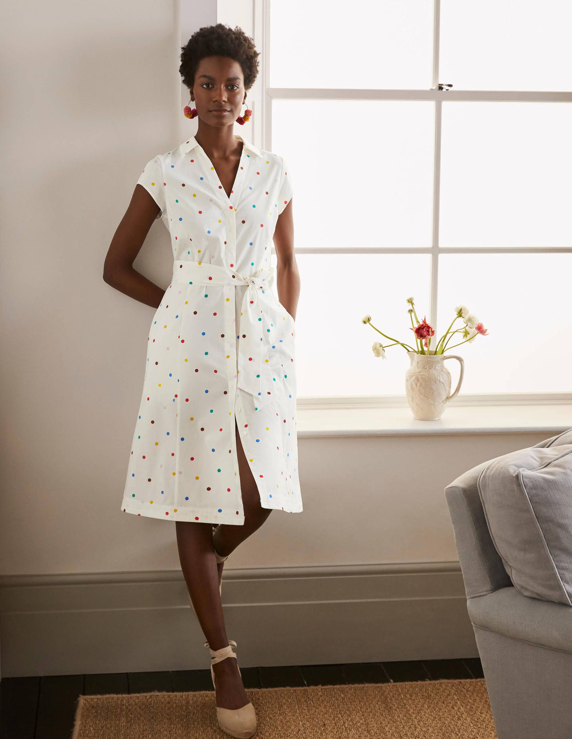  Short Sleeve Shirt Dress-Ivory, polka dot、mySite、ashleygrahame