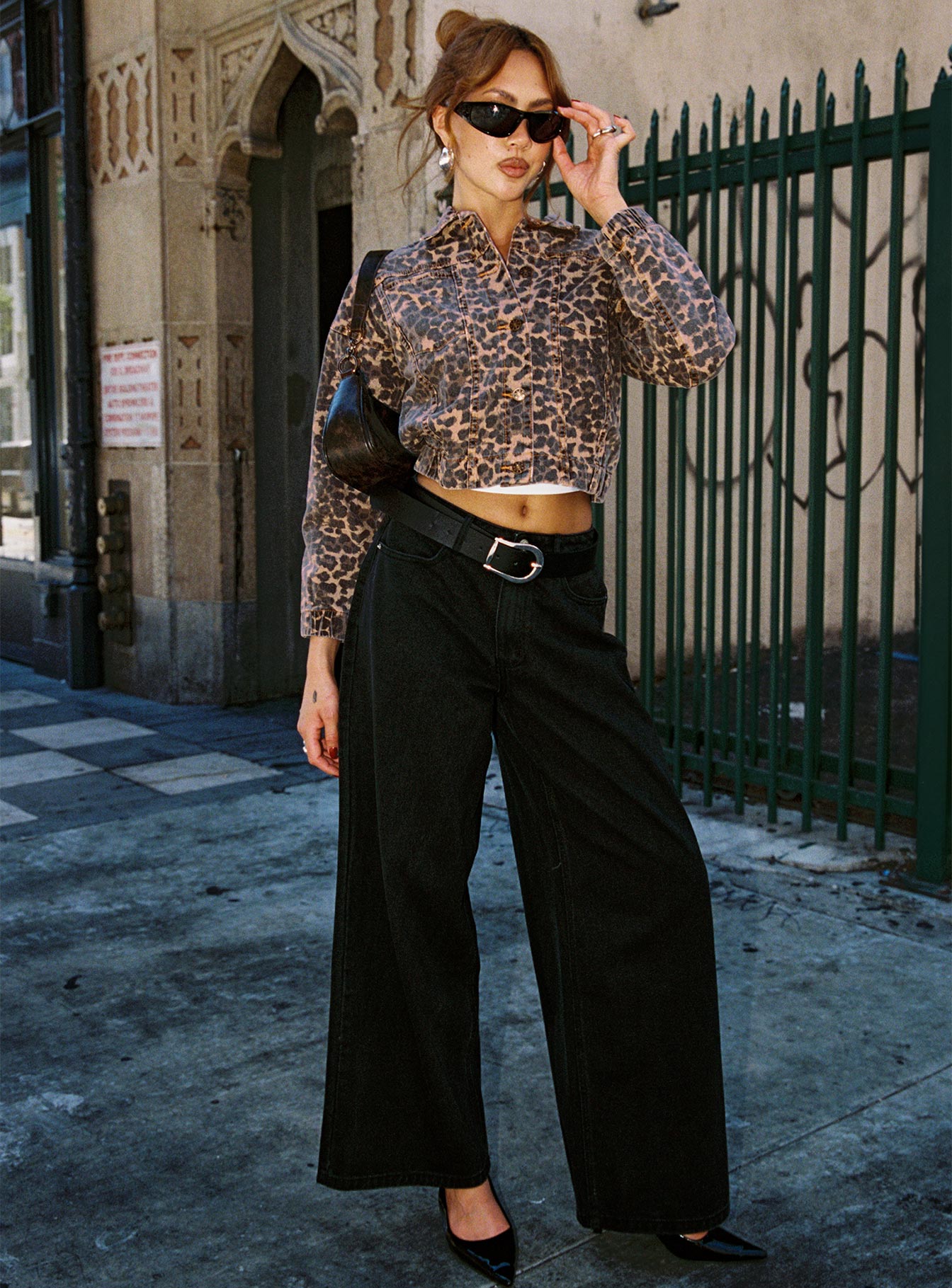 Naylor Wide Leg Jeans Washed Black Denim Petite、mySite、solidvoid