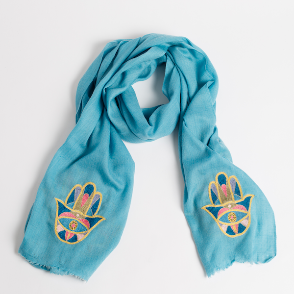 Hamsa Cashmere Scarf - Blue、mySite、topwebapps
