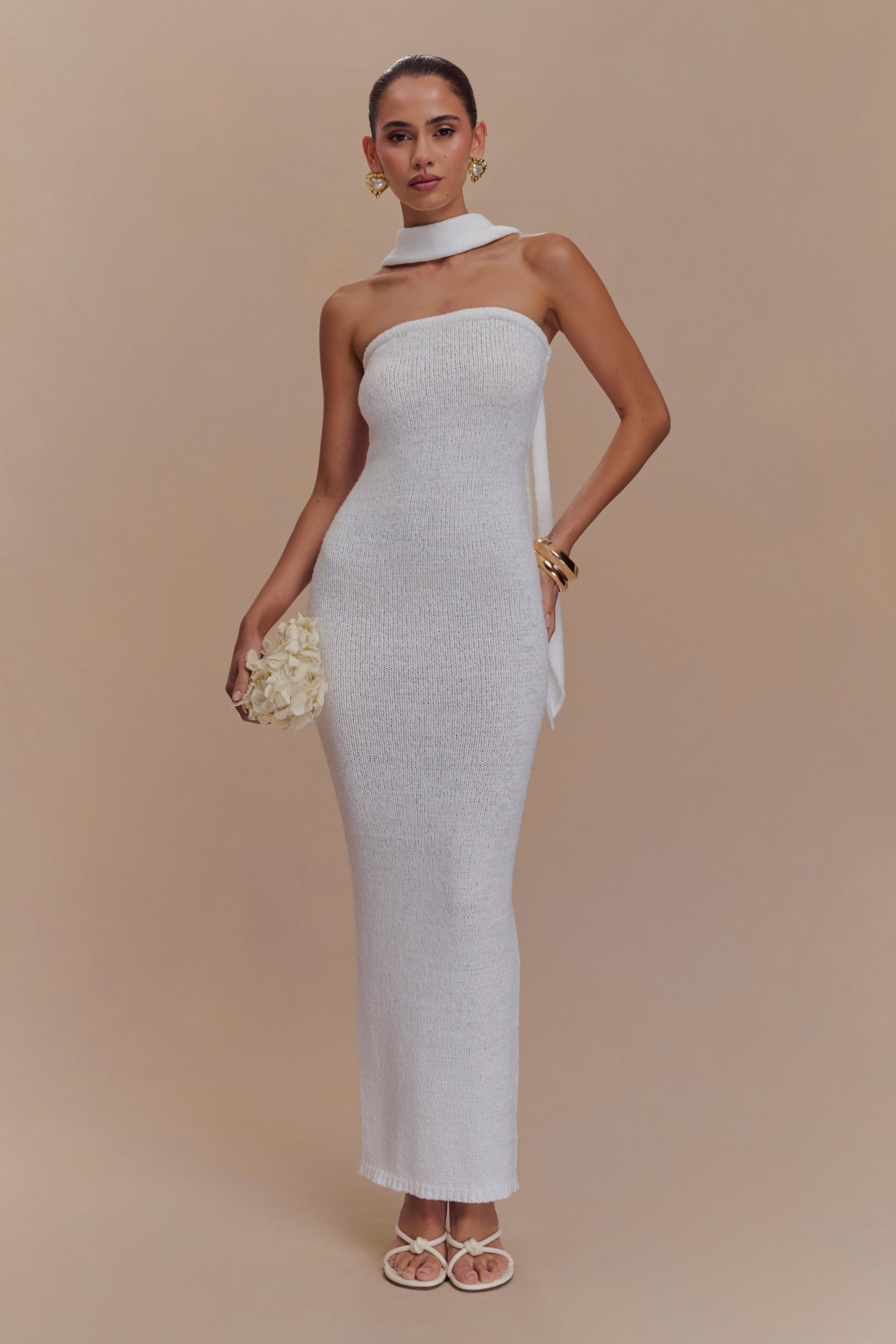 Andrea Strapless Knit Maxi Dress - White、mySite、solidvoid