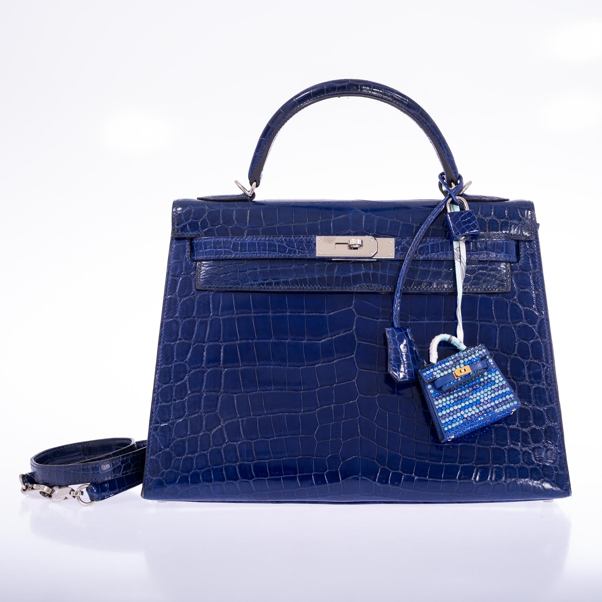 Hermès Kelly 32 Sellier Blue Electric Shiny Porosus Crocodile Palladium Hardware、mySite、garminoutage.com