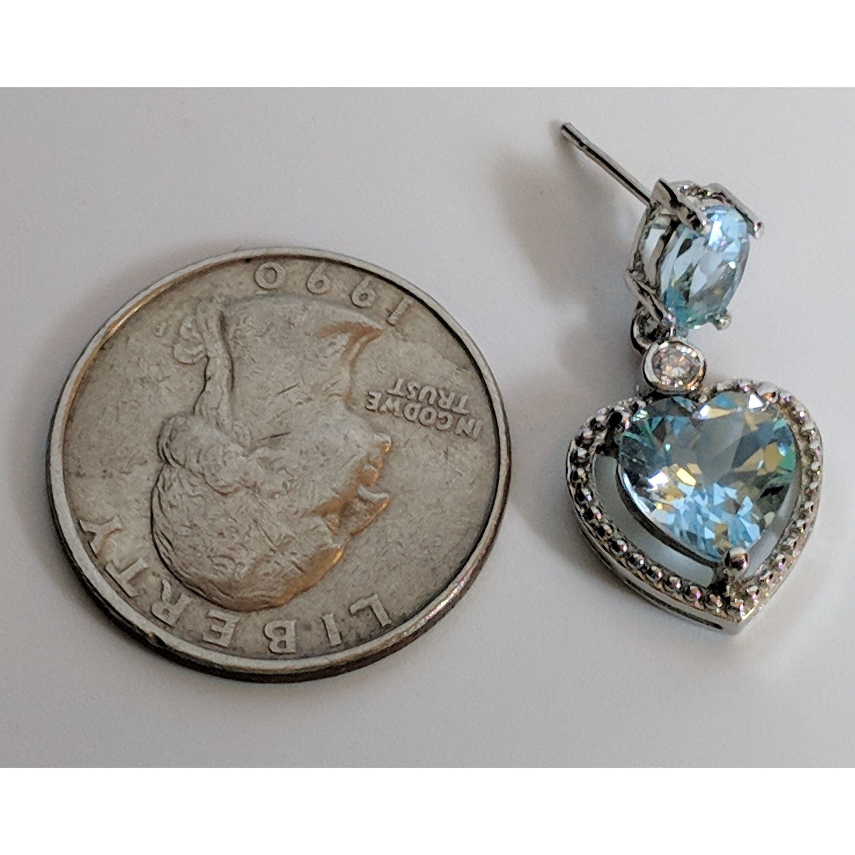 Heart Earrings and Necklace, 10K White Gold, 8CTW of Sky Blue Topaz and Diamonds、mySite、g9winljtr