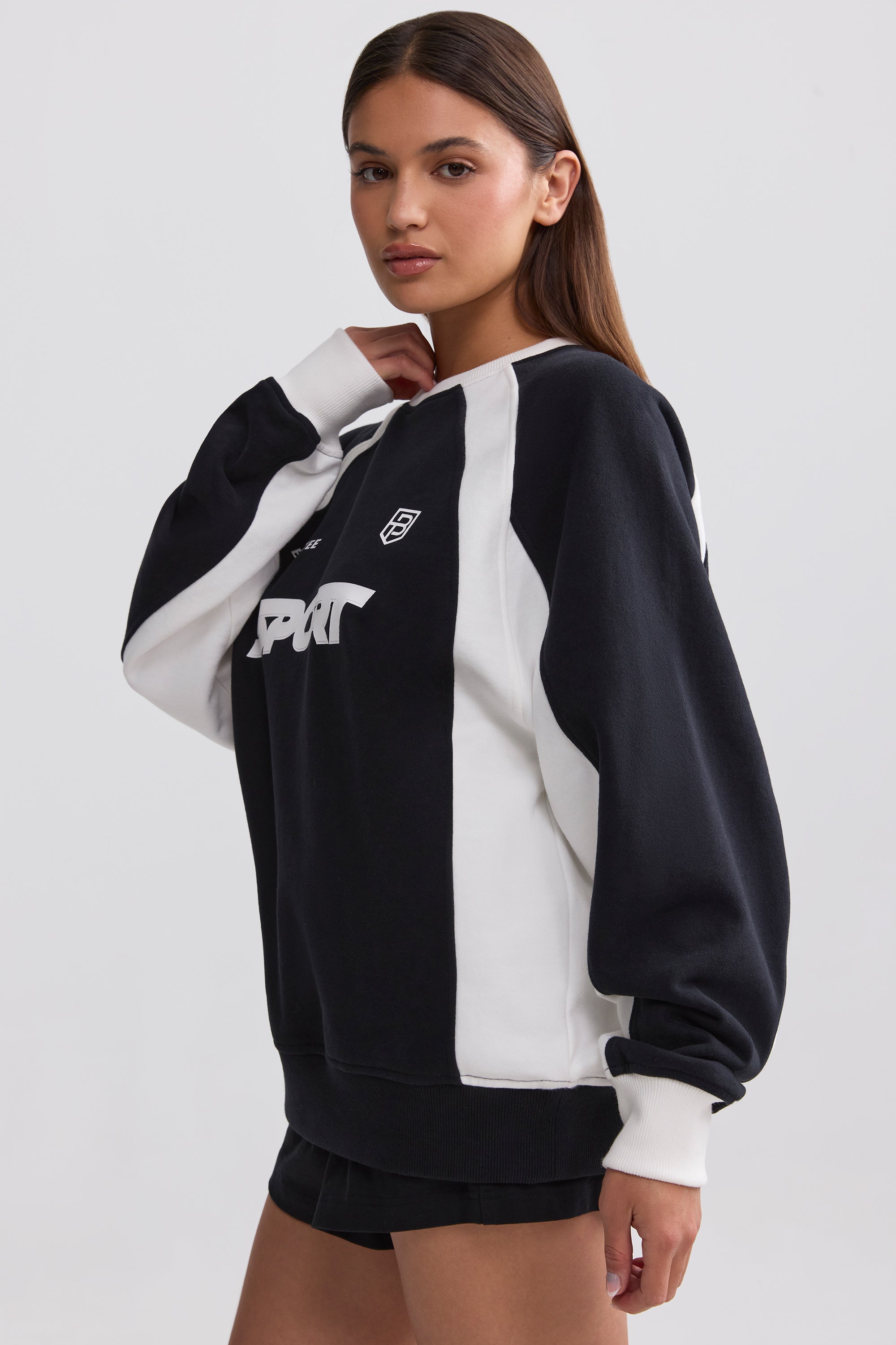 Oversized Colourblock Sweatshirt in Black、mySite、solidvoid