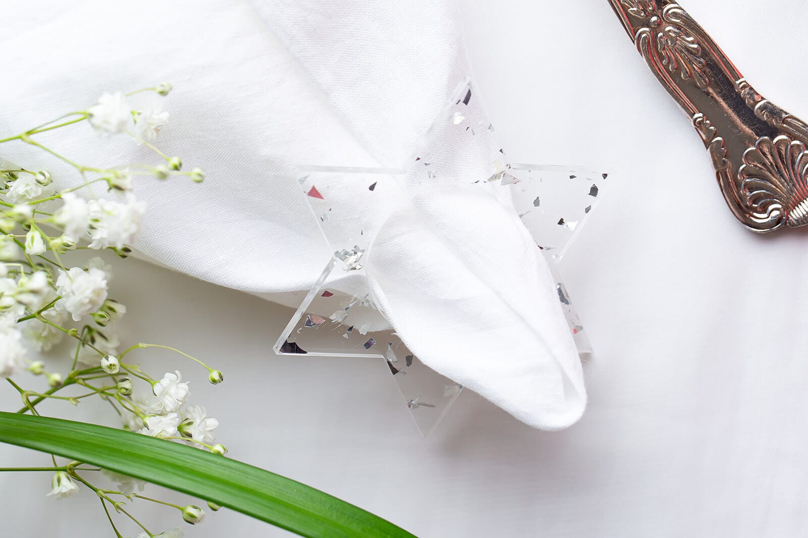 Magen David Napkin Rings - Silver Fleck - Set of 4、mySite、topwebapps