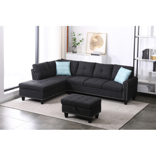 Alger 98" Wide Left Hand Facing Sofa & Chaise with Ottoman、、casual