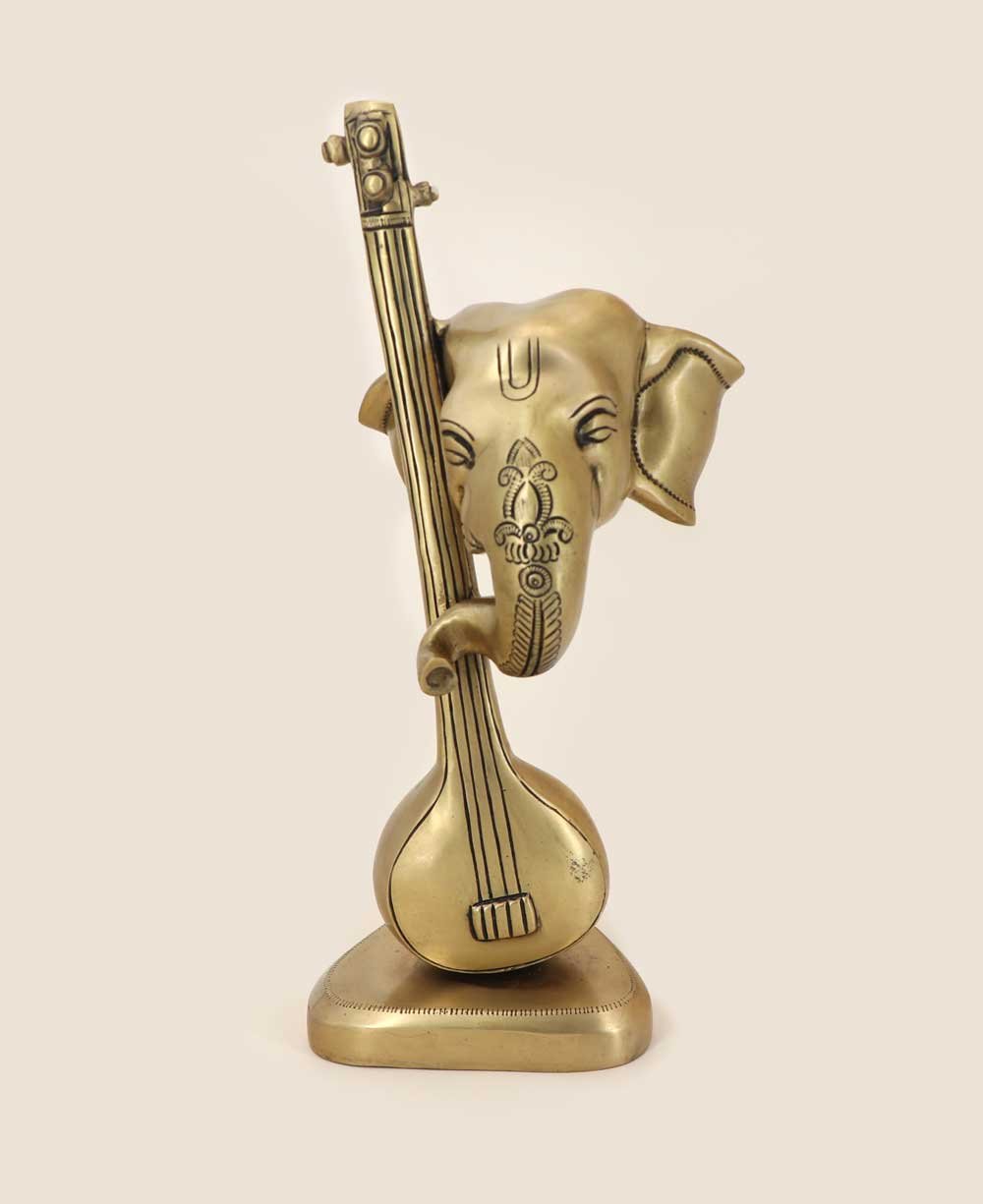 Artistic Abstract Brass Ganesh Statue Playing Sitar、mySite、topwebapps