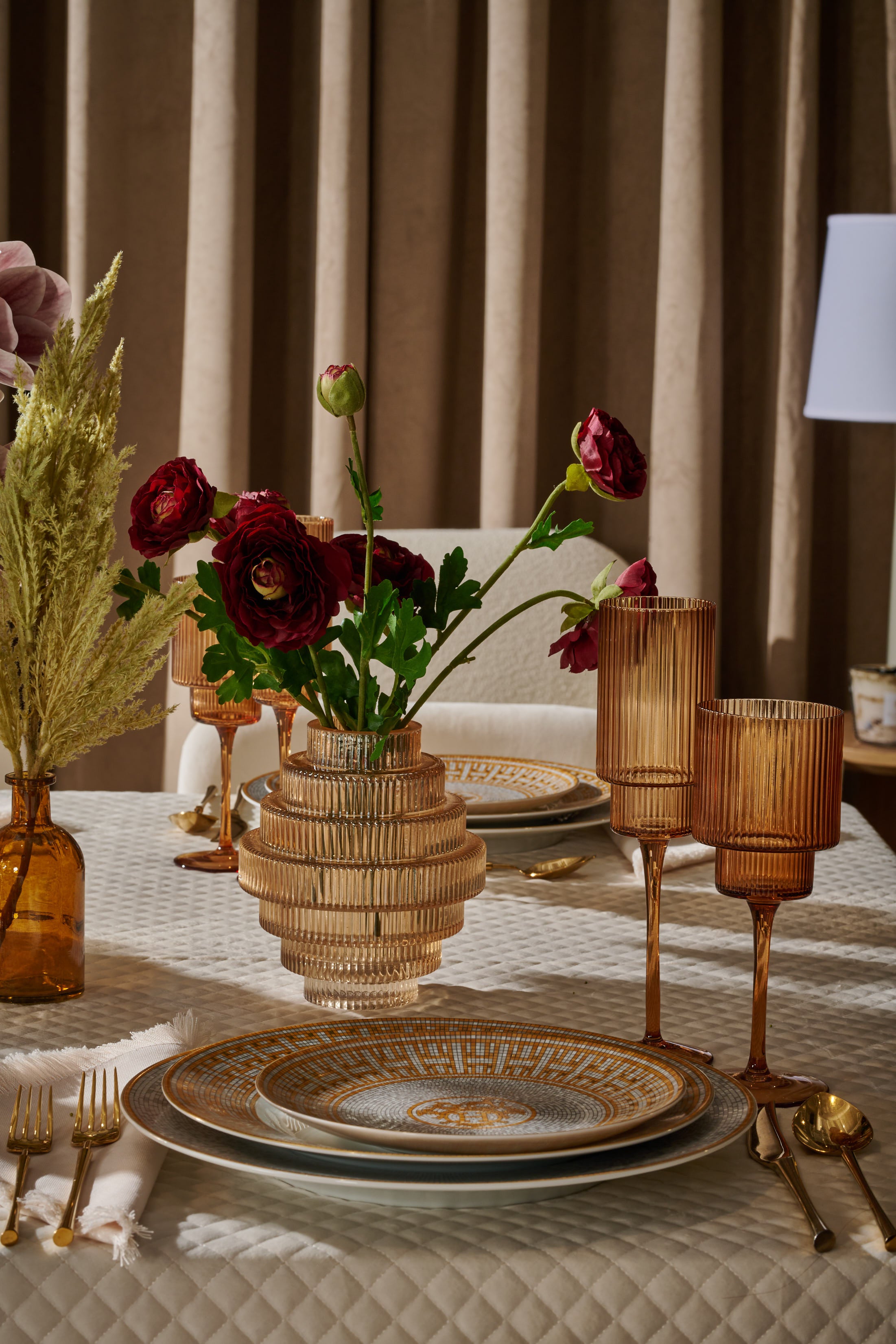  Tiered Geometric Luster Clear Amber Vase- Set of 2、mySite、elrpsem3k