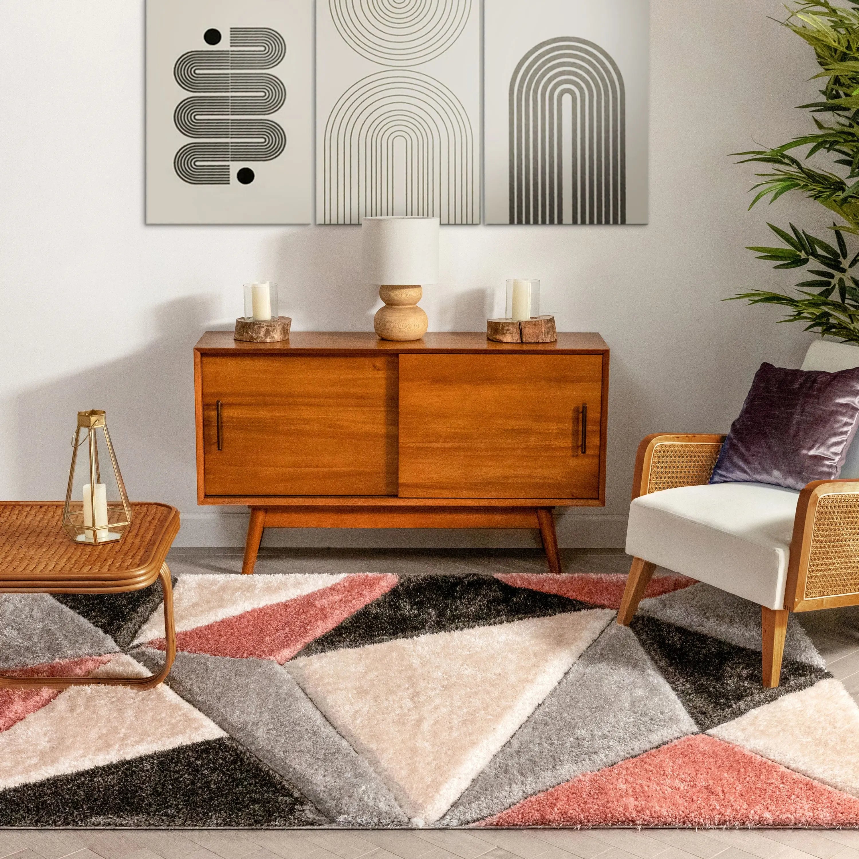 Venice Blush Modern Geometric 3D Textured Shag Rug、mySite、gigharbornorthrealestate
