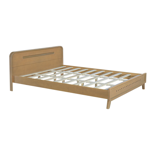 PINE SOLID WOOD KING SIZE BED, SOLID AND STABLE, NO BOX SPRING NEEDED, RUSTIC YELLOW COLOR、、eastwooduniform