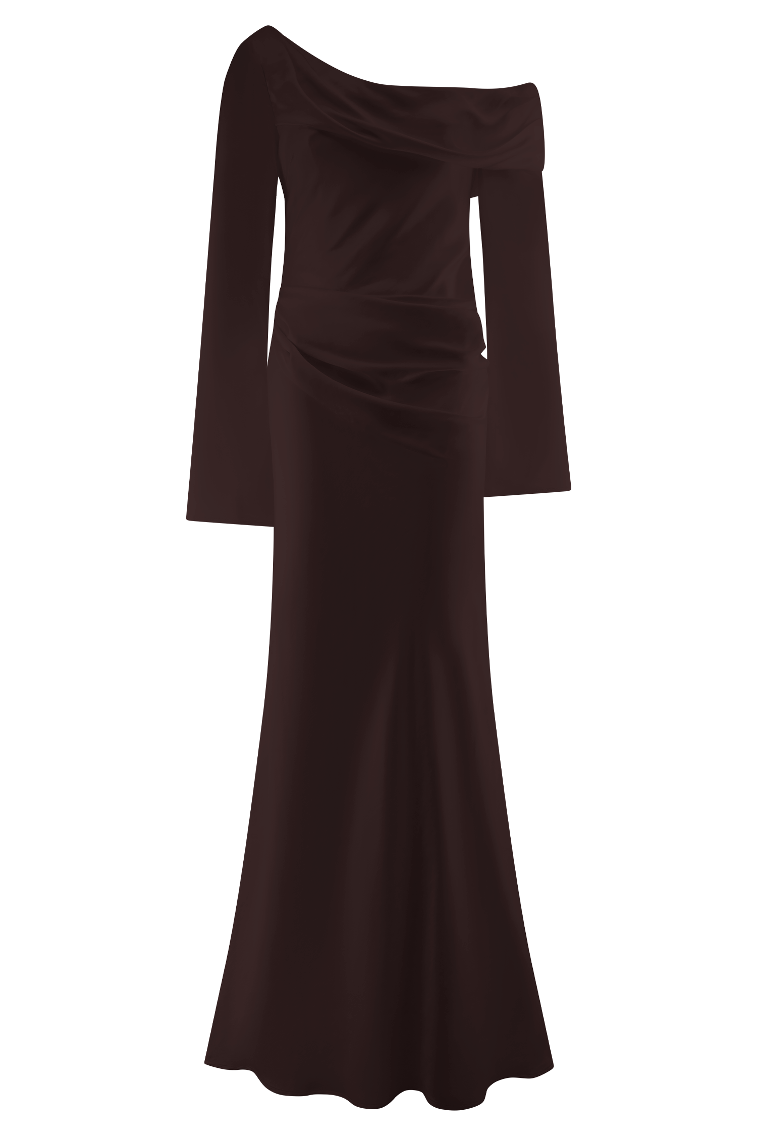 Iris Long Sleeve Satin Maxi Dress - Dark Chocolate、mySite、solidvoid