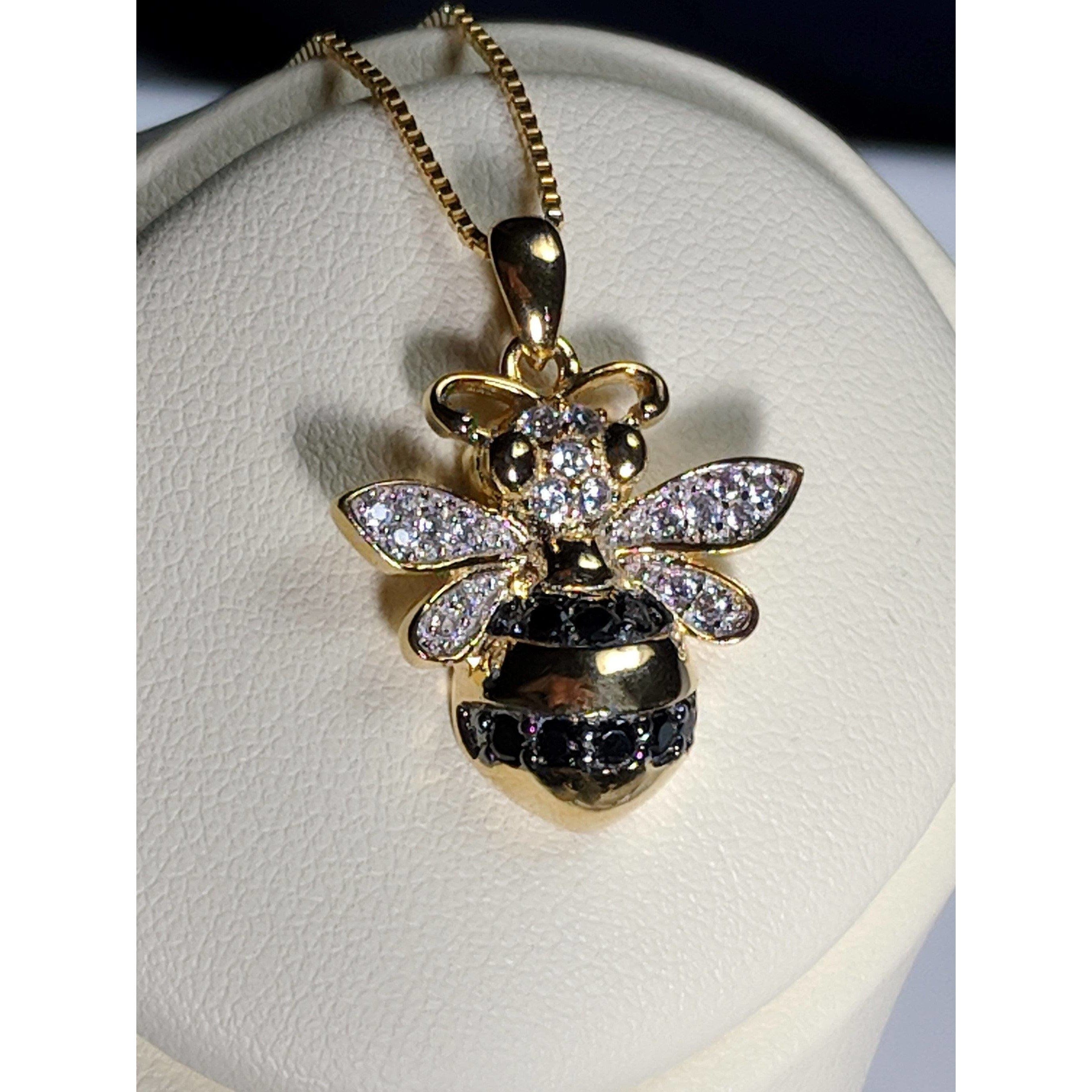 Bumble Bee Necklace-Cute Solid Sterling Silver Sparkling Bumble Bee、mySite、g9winljtr