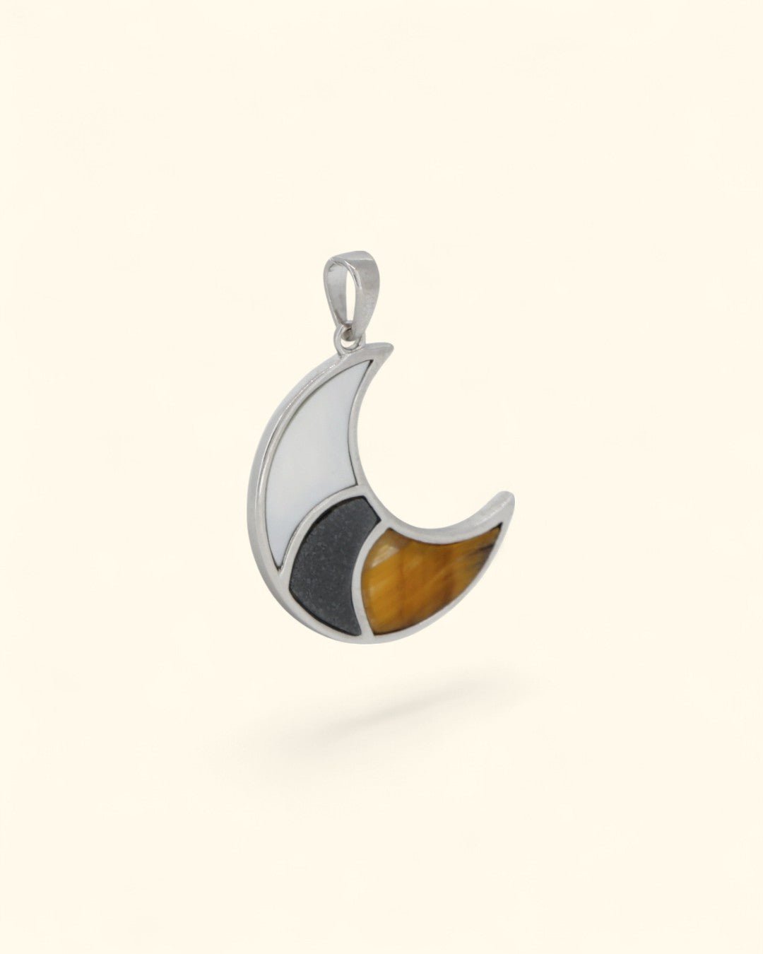 Tricolor Crescent Inlay Moon Pendant – Sterling Silver with Tiger’s Eye, Hematite & Mother of Pearl、mySite、topwebapps