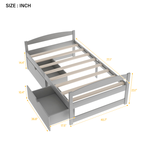 Twin size platform bed, with two drawers, espresso、、casual