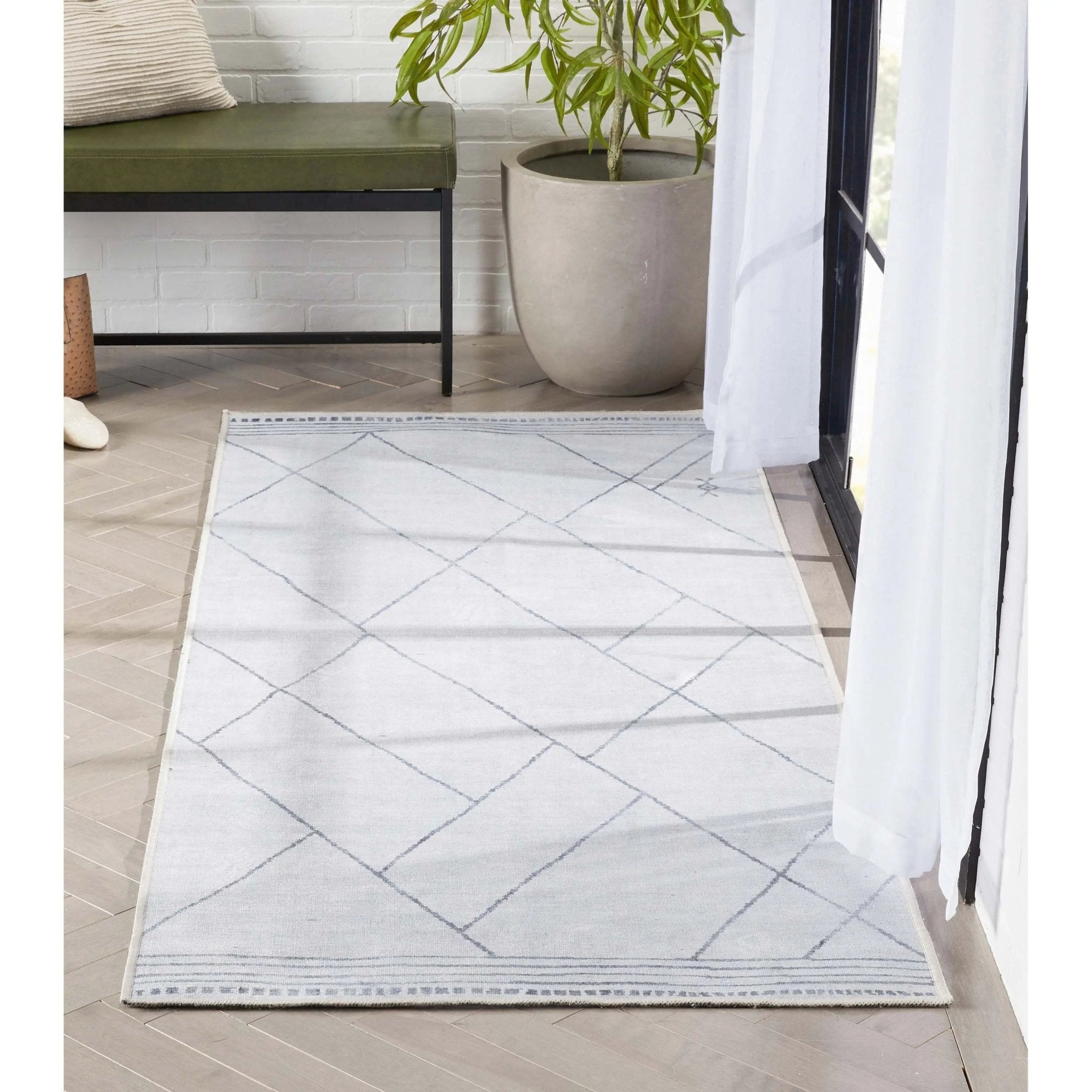 Bryn Moroccan Lattice Trellis Ivory Grey Area Flat-Weave Rug、mySite、gigharbornorthrealestate