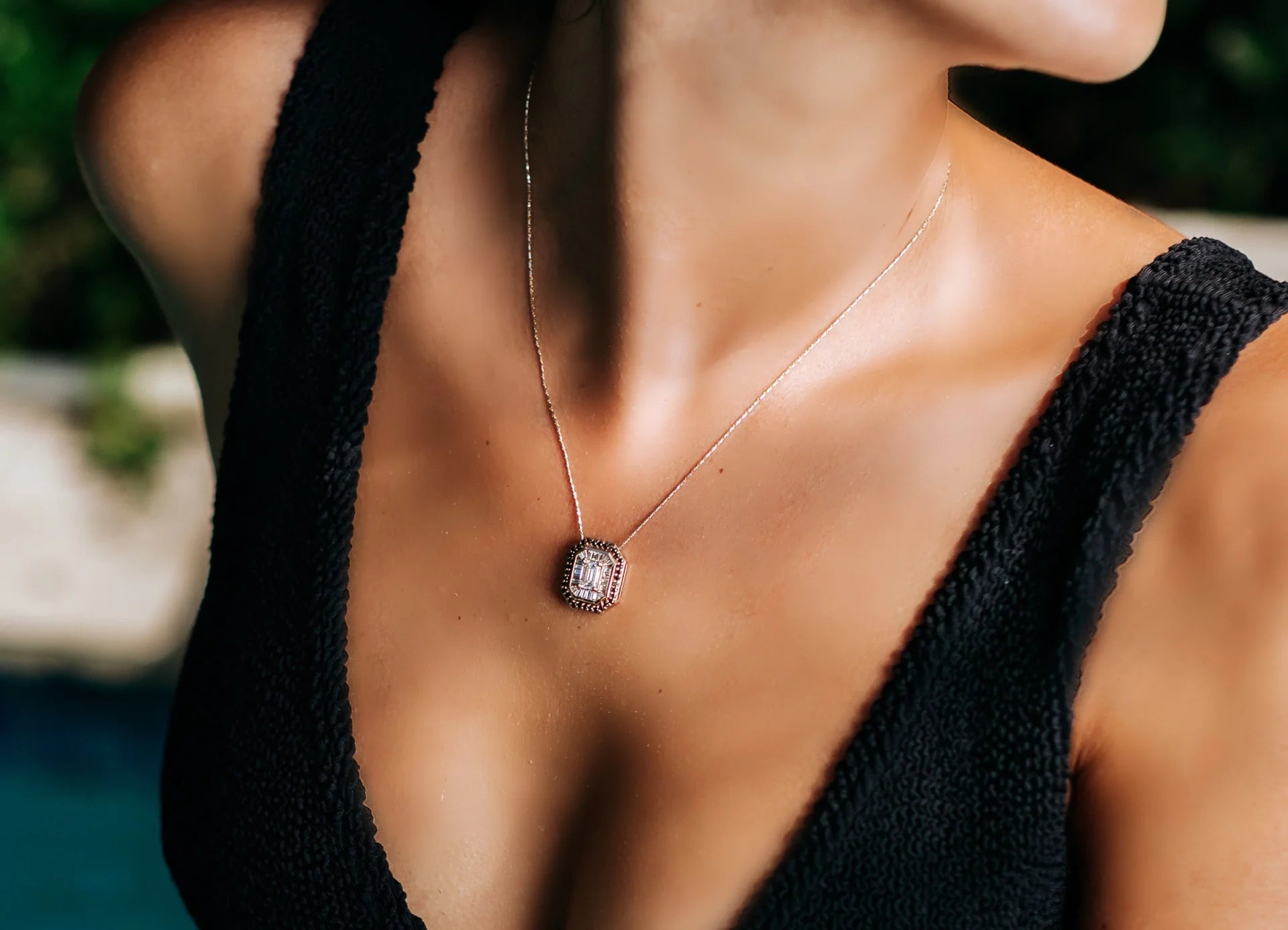 Corielle Lauren Diamond Pendant Necklace with Black Diamond Detail、mySite、noshort