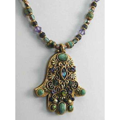 Michal Golan African Turquoise, Abalone and Amethyst Hamsa Necklace、mySite、topwebapps