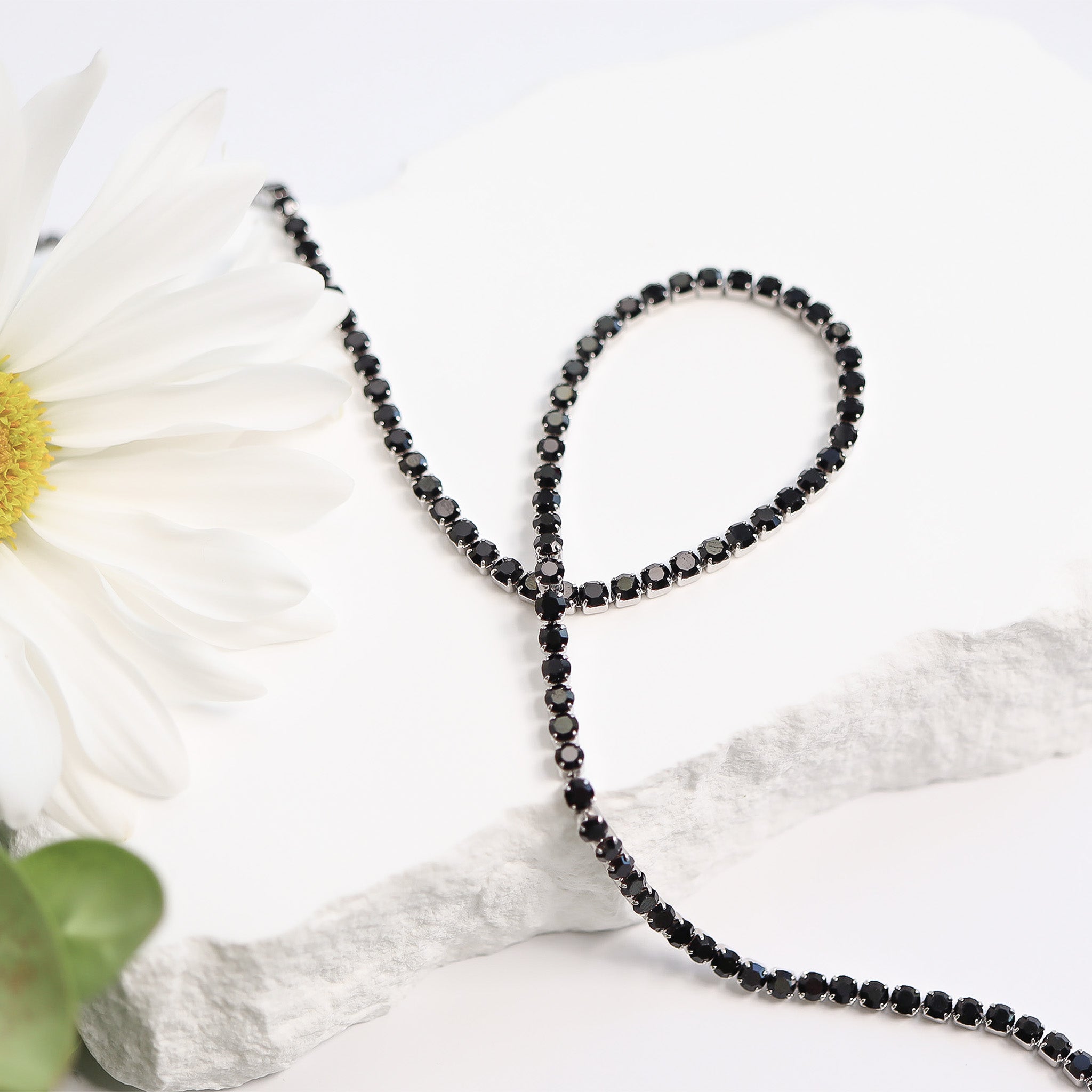 Stainless Steel Jet Rhinestone Tennis Chain Necklace / TNN0003、mySite、dreamappss