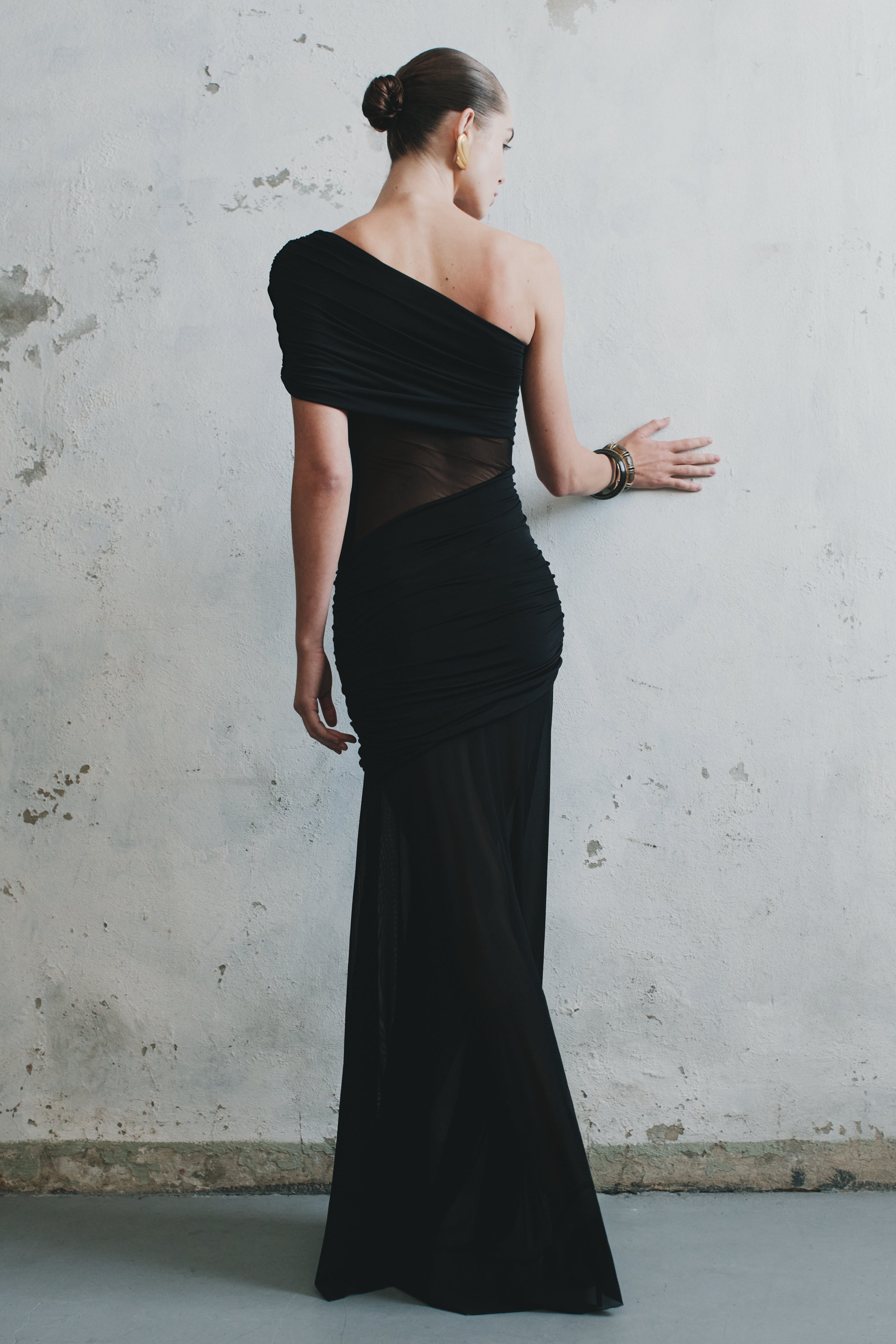 Dallas One Shoulder Mesh Maxi Dress - Black、mySite、solidvoid