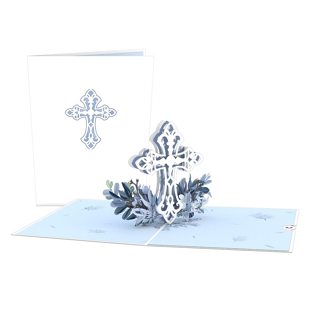 Blue Floral Cross Pop-Up Card、mySite、solidvoid