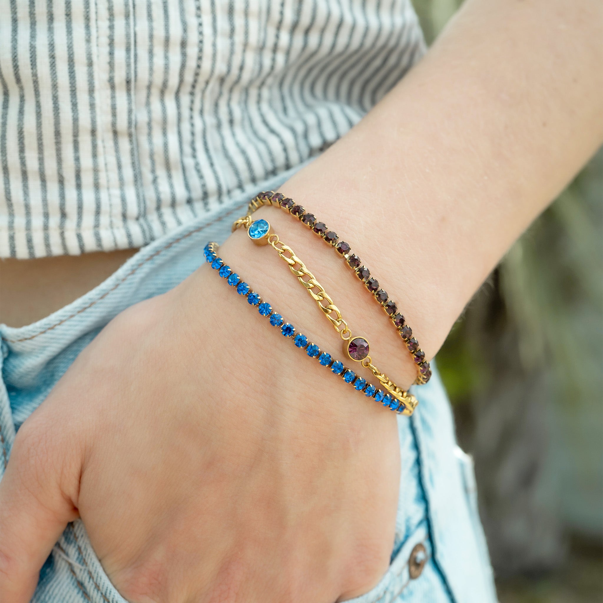 18K Gold PVD Stainless Steel Birthstone Tennis Bracelet / TBR0008、mySite、dreamappss