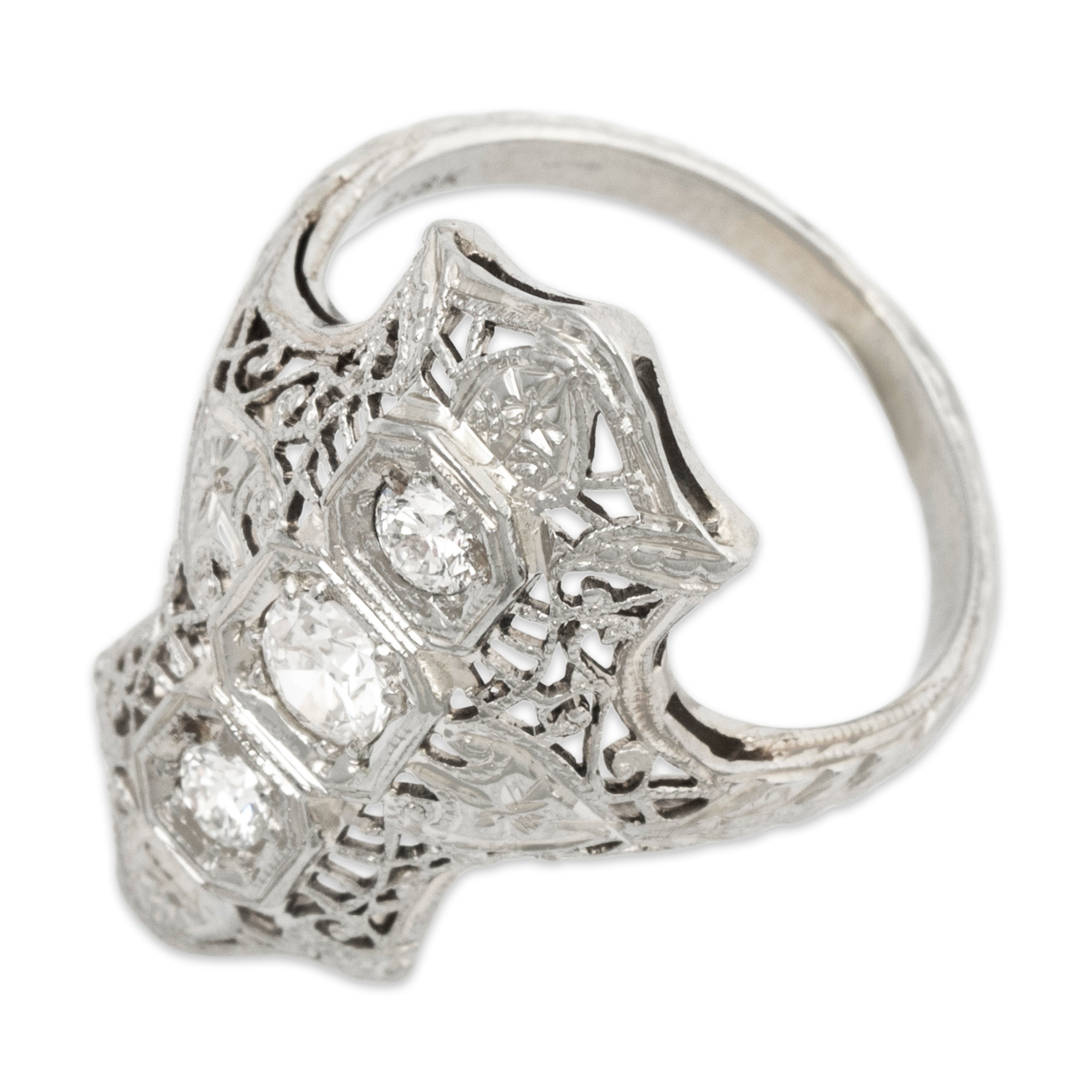 Antique Art Deco 18k White Gold .3cttw Diamond Ring 4.00、mySite、hinf8tx79