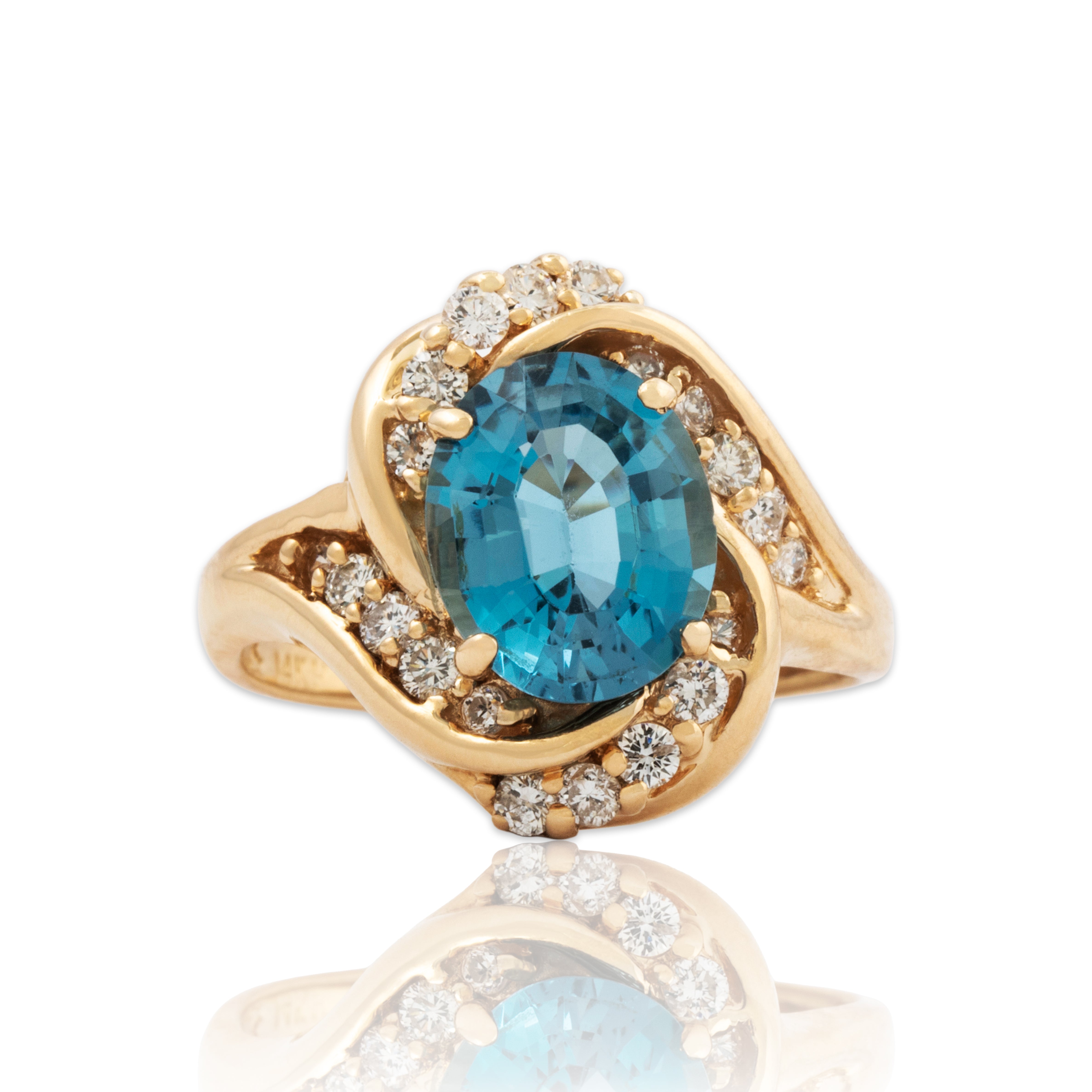 Vintage 14k Yellow Gold 3ct Blue Topaz Diamond Graceful Halo Ring 6.50、mySite、hinf8tx79