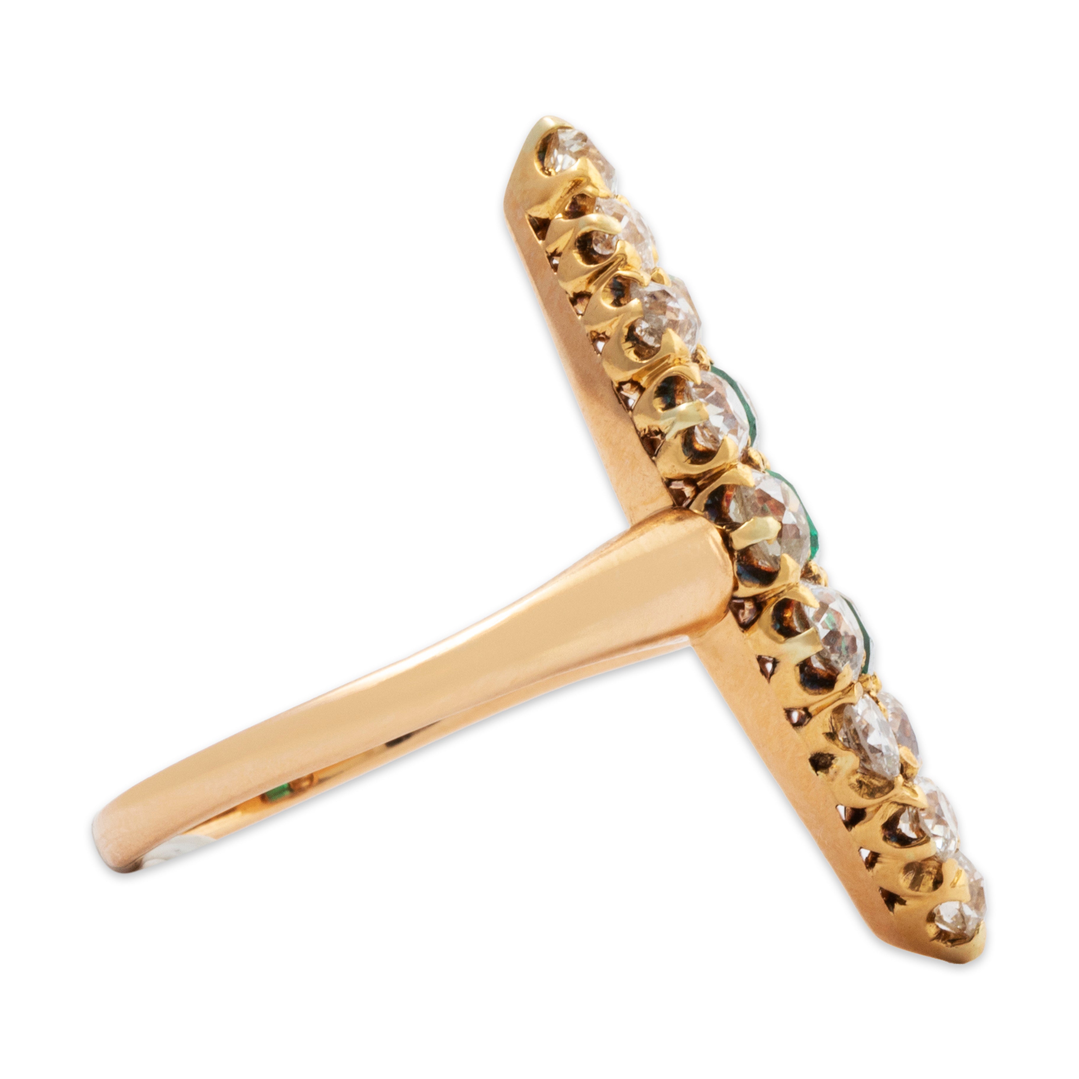 Antique Victorian 14k Rosy Yellow Gold 1.738cttw Old Mine Diamond Emerald Ring、mySite、hinf8tx79