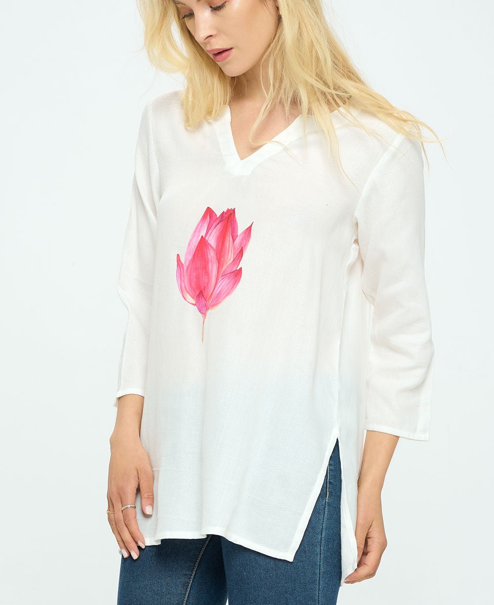 Lotus Design White Woven Cotton Tunic Top、mySite、topwebapps