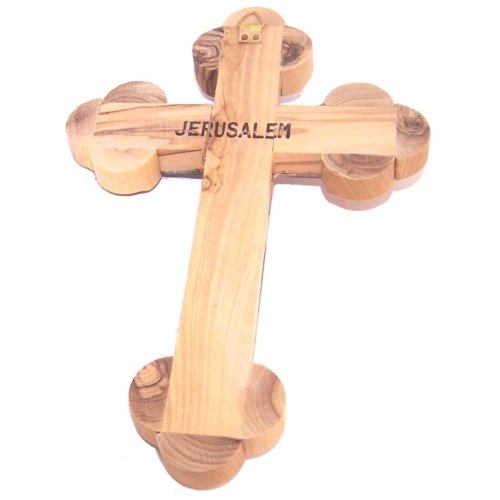  Thick Grade A Olive Wood 14 Stations Crucifix with Holy Land Samples and Mother of Pearls Decoration (18 cm or 7 inches)、mySite、elrpsem3k