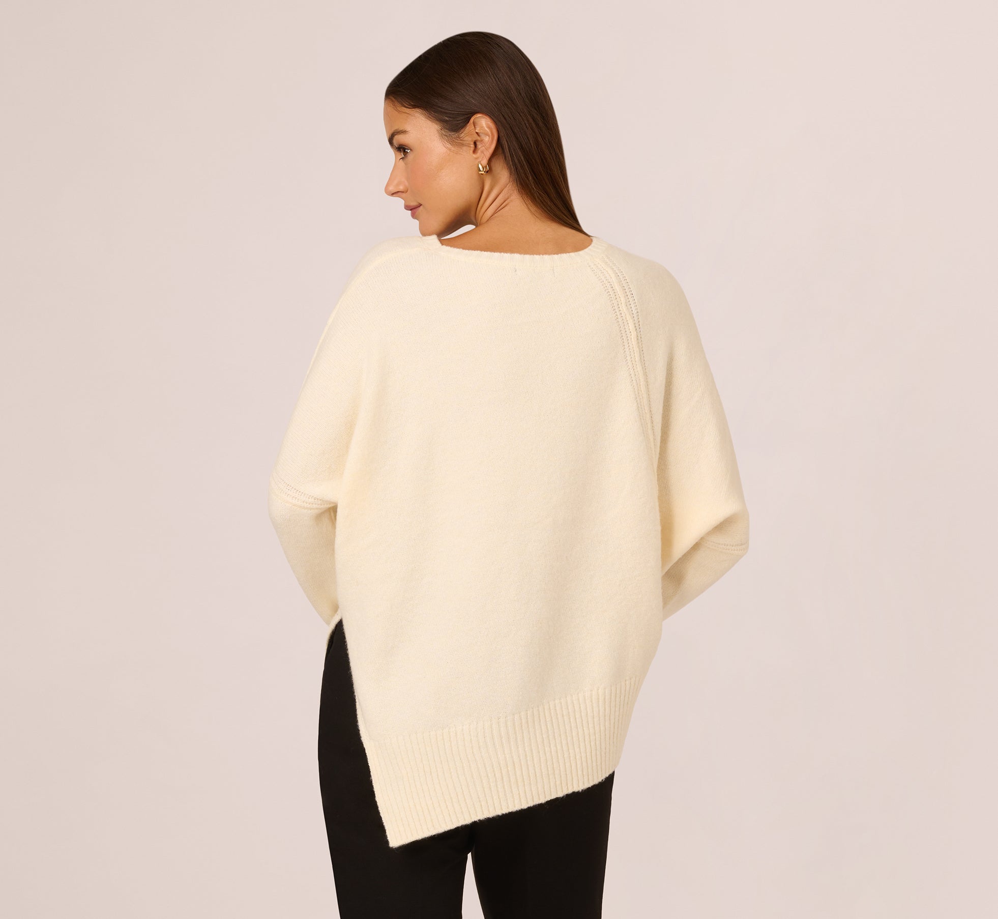 Asymmetrical Slouchy Dolman Sleeve Pullover Sweater In Cream、mySite、solidvoid