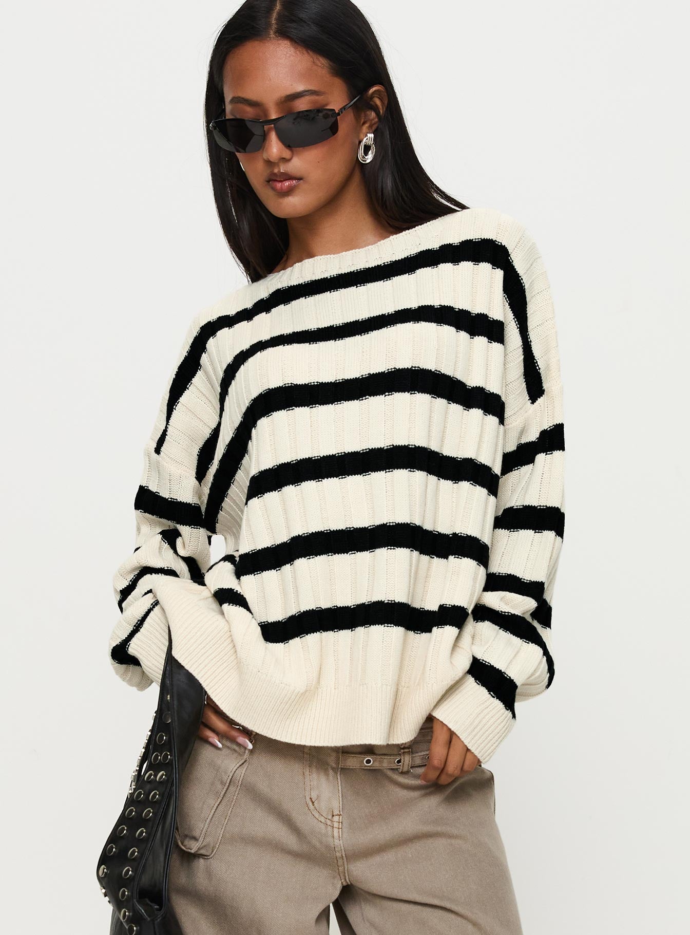 Elenita Wide Neck Knit Sweater Black / White、mySite、solidvoid