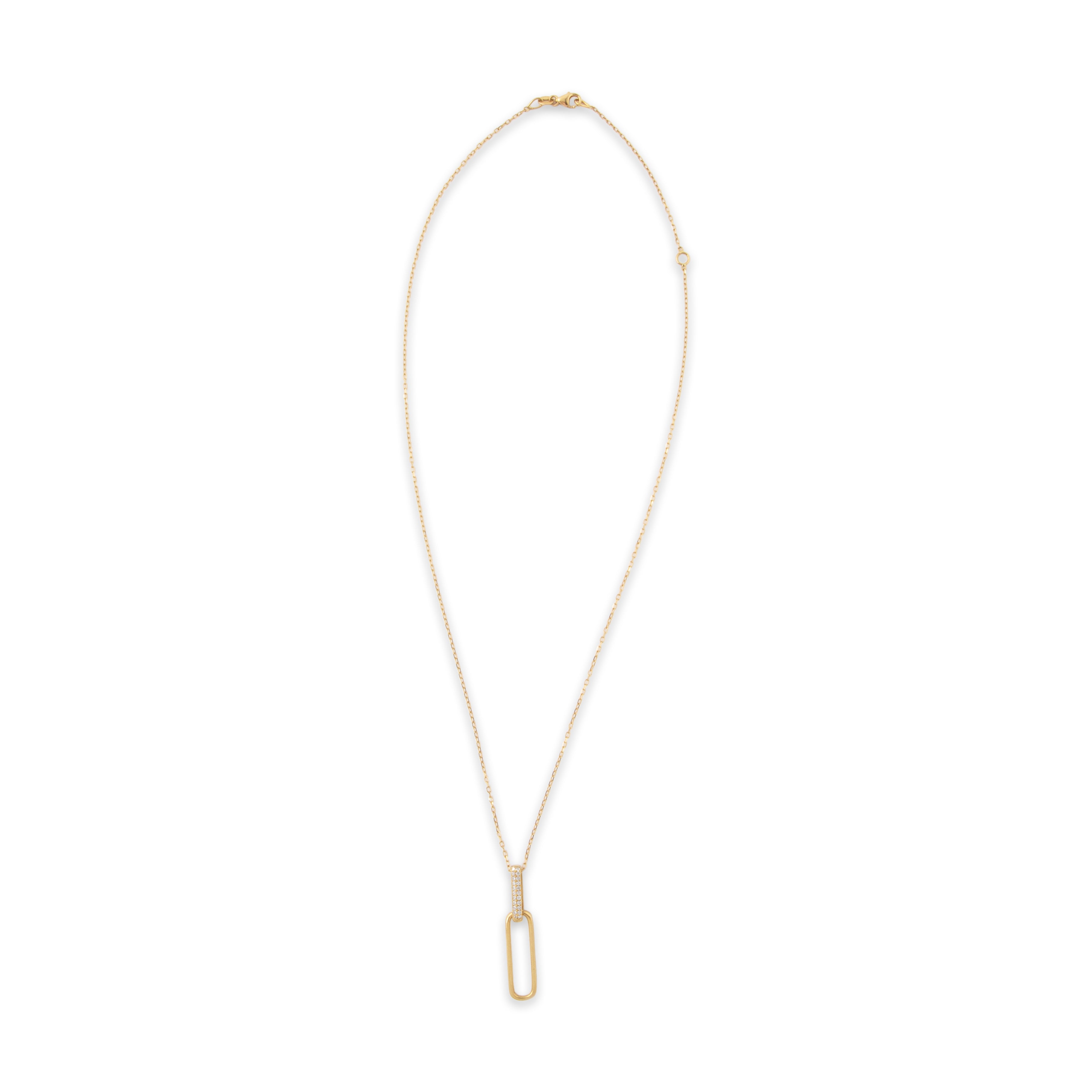 Vintage 18k Yellow Gold Diamond Pave Paperclip Necklace 16-18、mySite、hinf8tx79