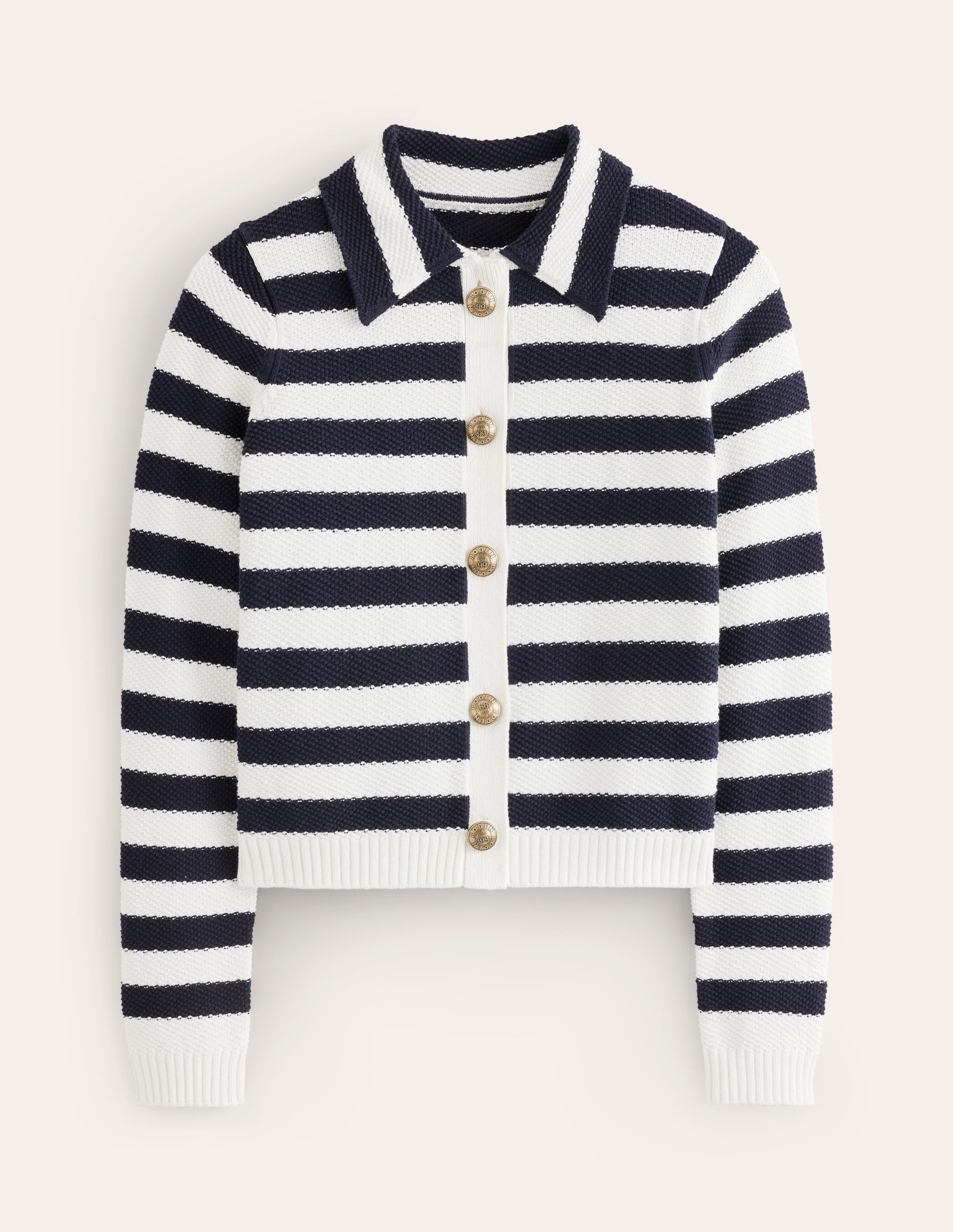  Collared Knitted Cardigan-Navy/ Ivory、mySite、ashleygrahame