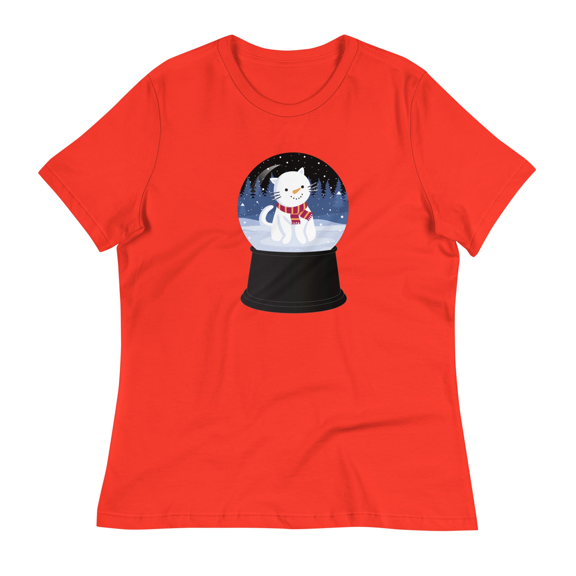 Snowman Kitty Snow Globe Women's Relaxed T-Shirt、mySite、camillekostekn