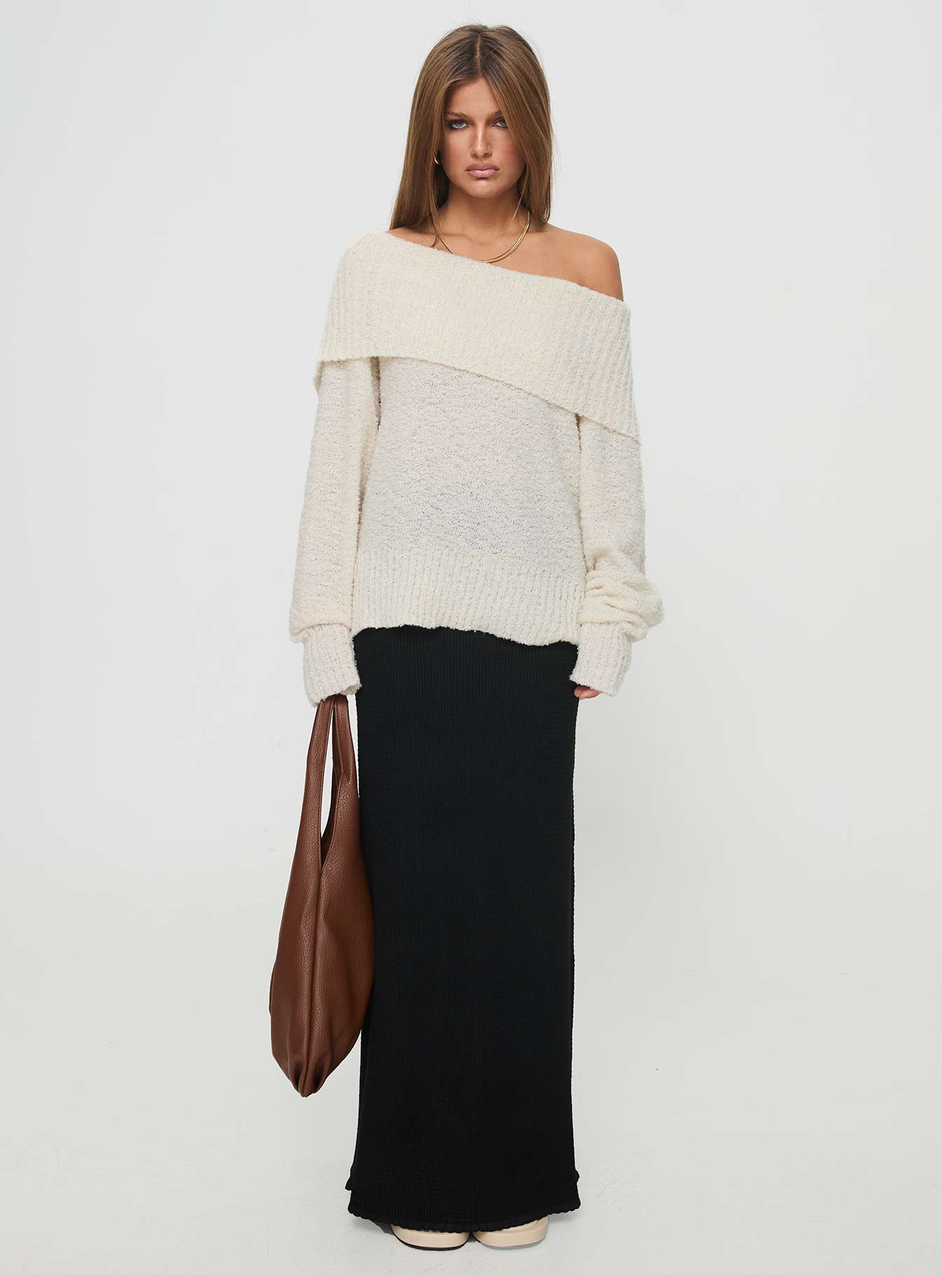 Parkley Boucle Off The Shoulder Sweater Cream、mySite、solidvoid