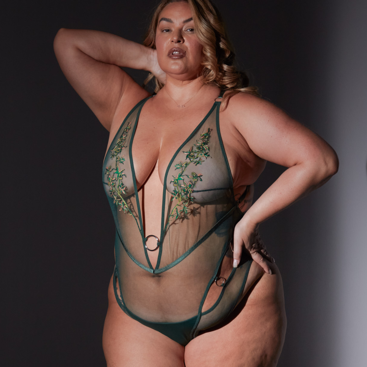 Cyrene Plunge Bodysuit - Emerald、mySite、bengalsvssteelers