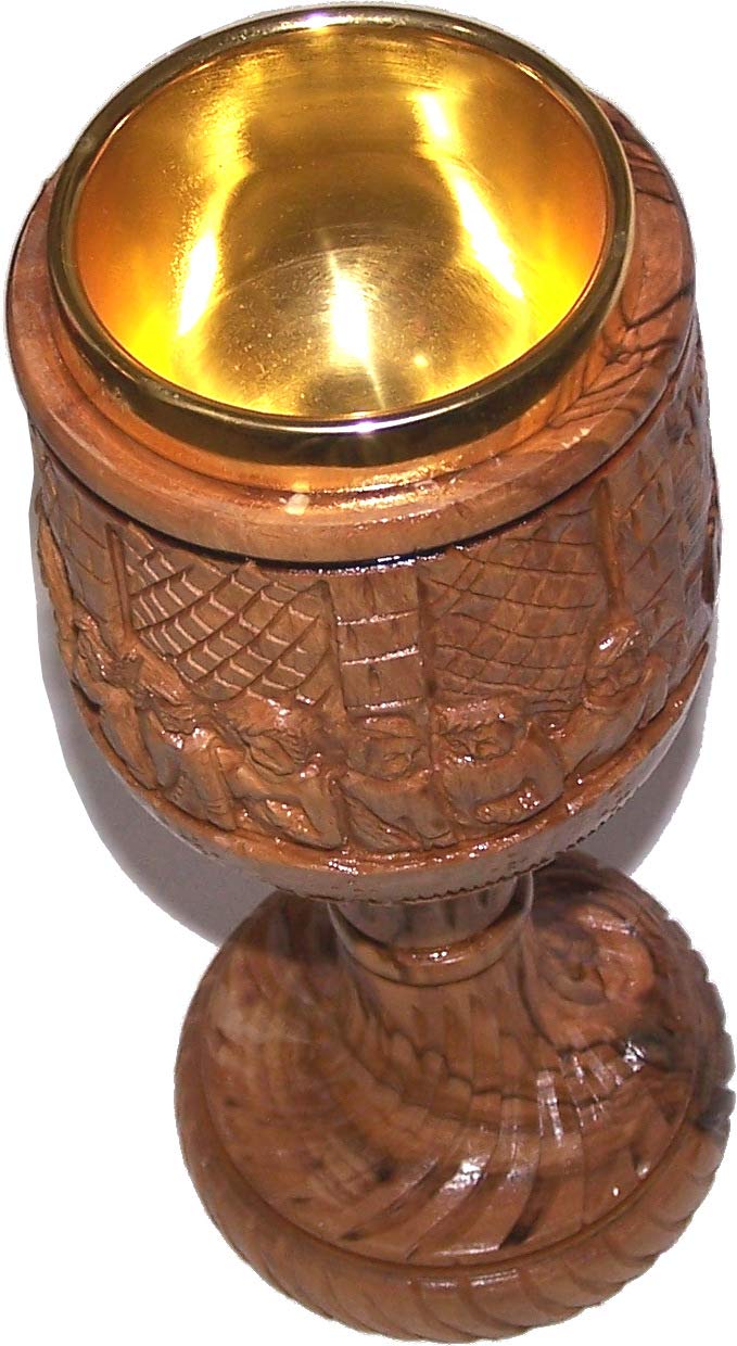 Holy Land Market Goblet - Last Supper Carved Chalice - Dark Olive Wood (8.8 Inches Large) - Cup Insert (4 Ounces Capacity)、mySite、topwebapps
