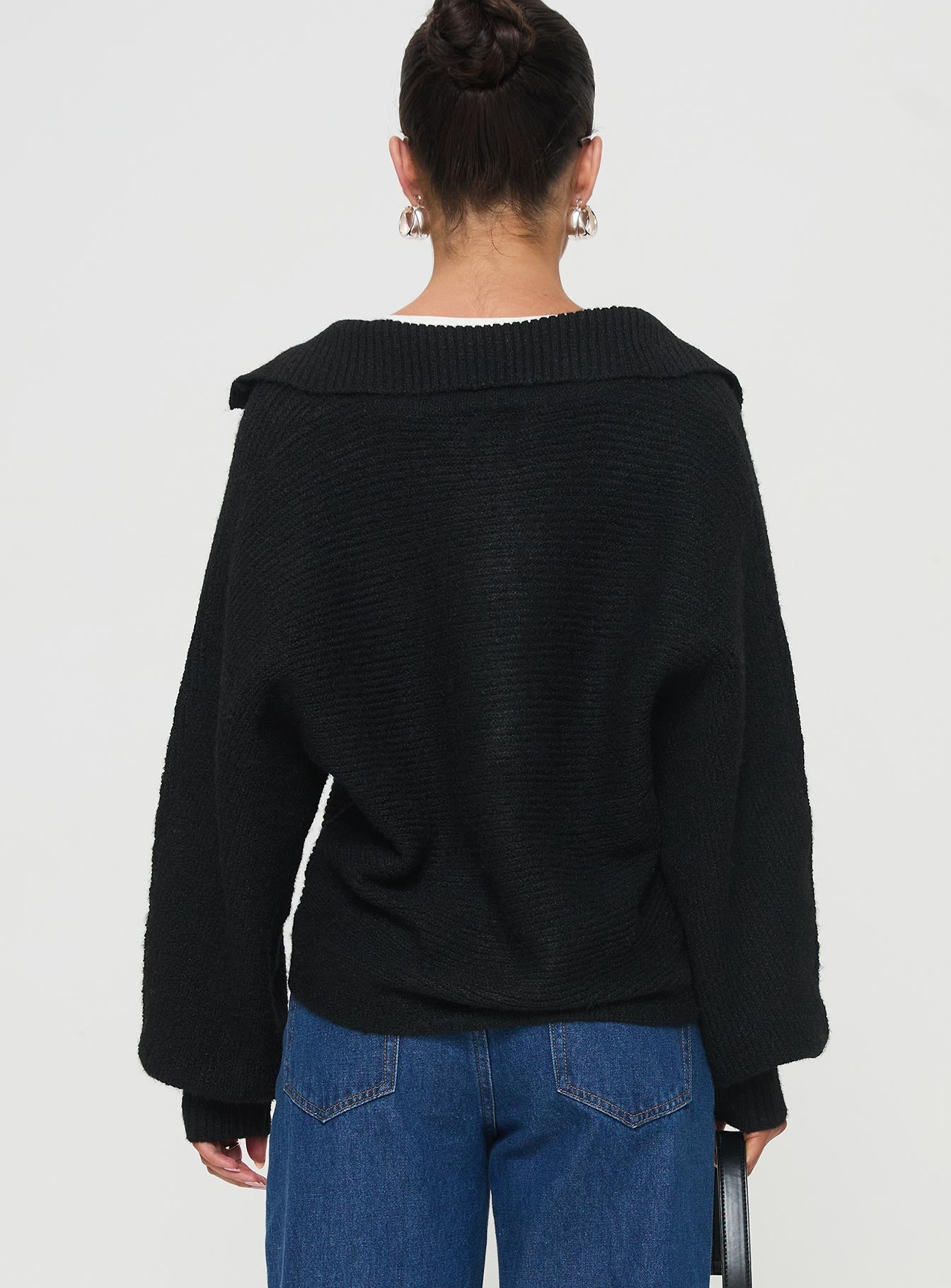 Bella Notched Neck Sweater Black、mySite、solidvoid