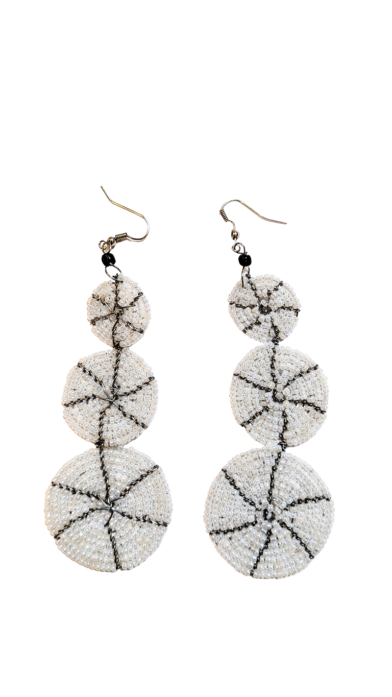 Dupsie's Uduak Silver Three Linked Circle Drop African Beaded Earrings DPJSTLDE、mySite、solidvoid