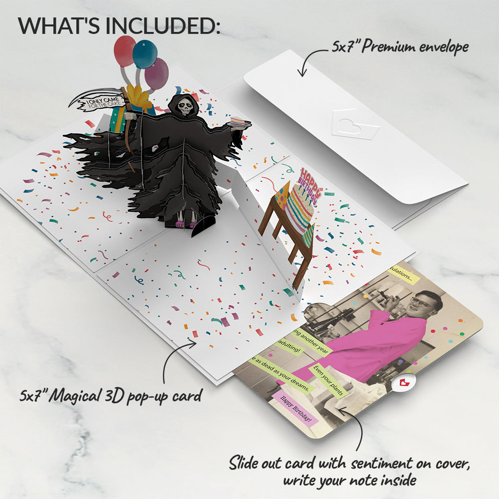 Grim Reaper Dark Humor Birthday Pop-Up Card and Sentiment Set for Any Man、mySite、solidvoid