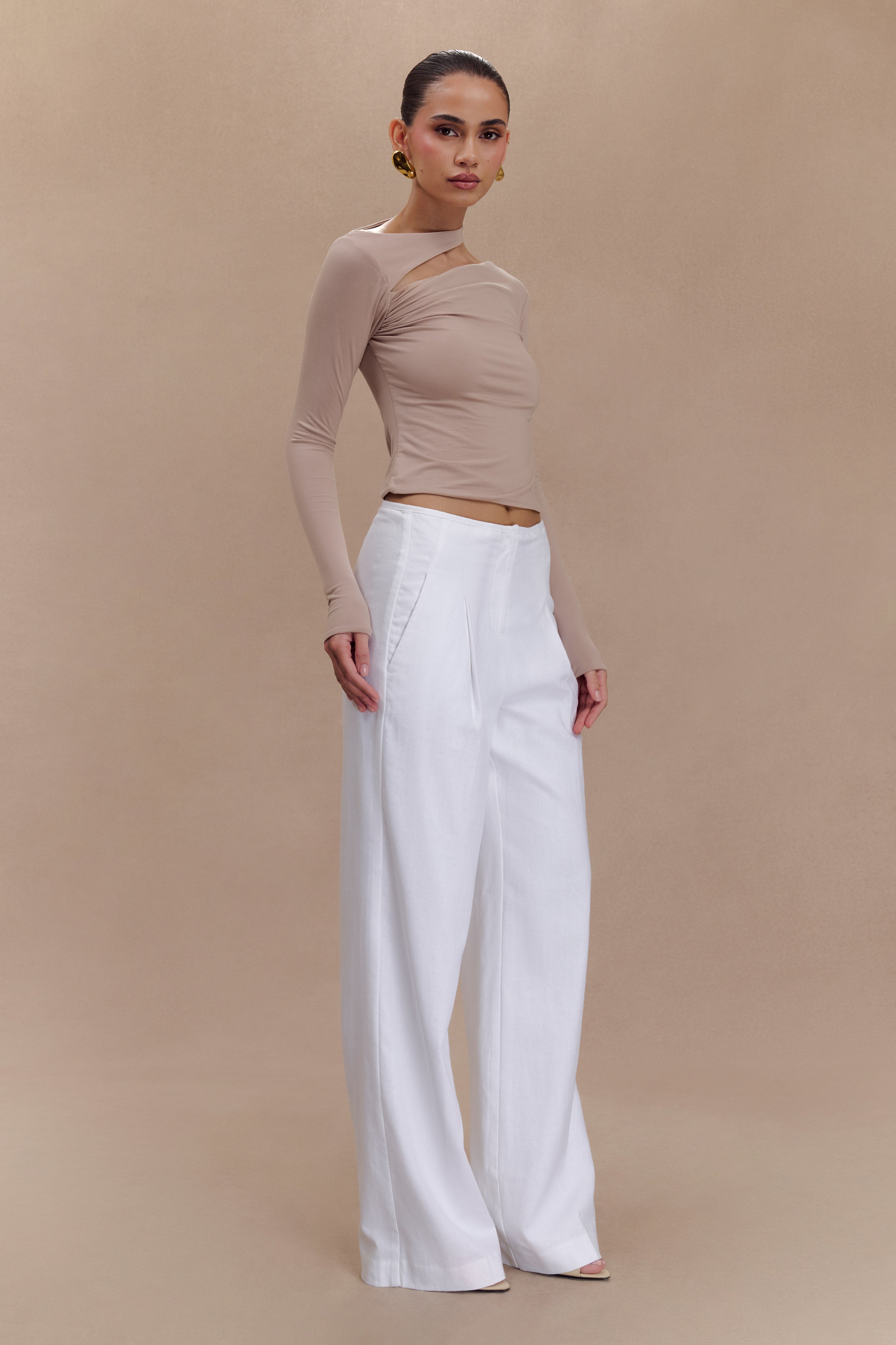 Sasha Modal Long Sleeve Top With Cut Out - Mushroom、mySite、solidvoid