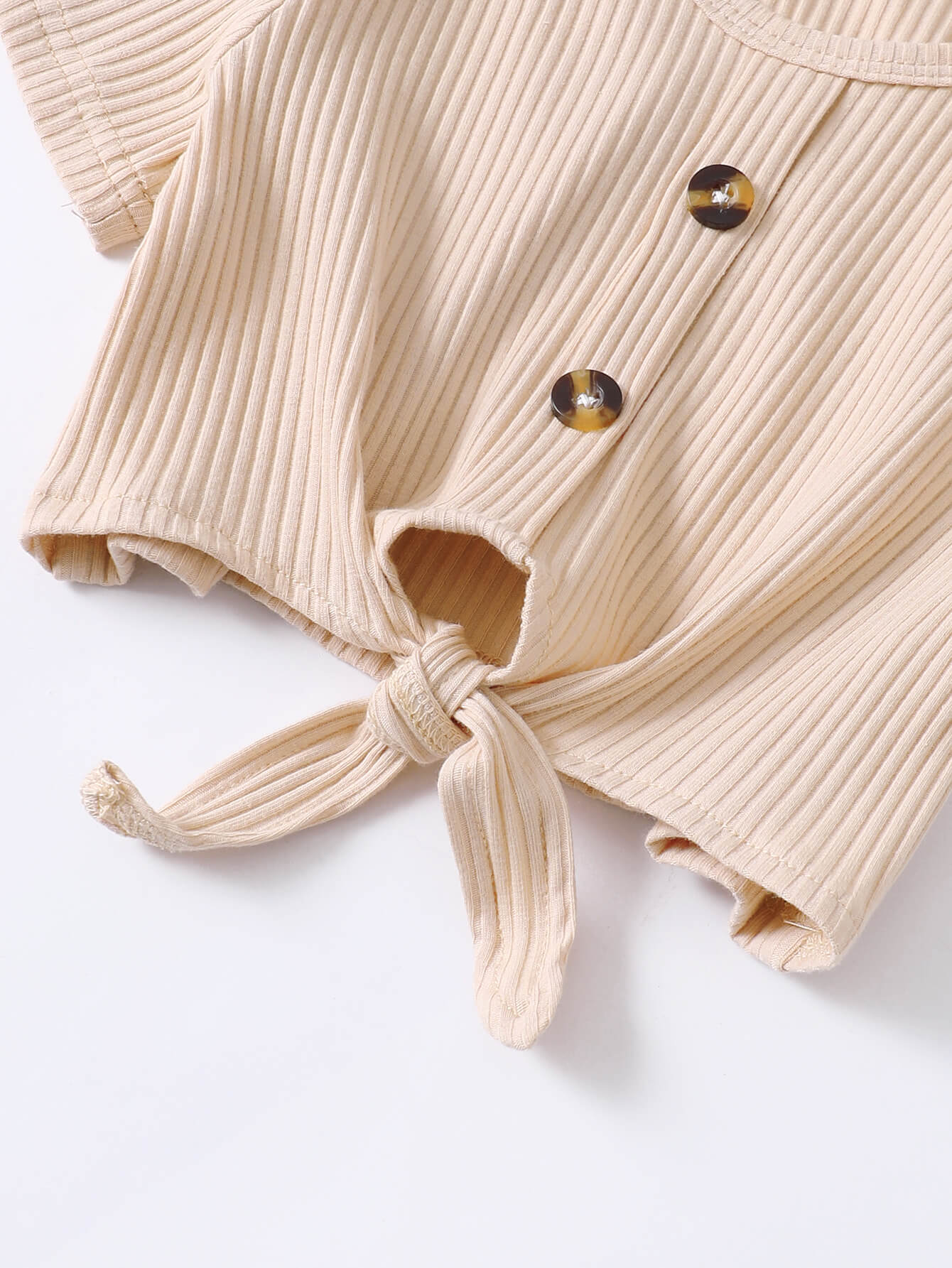 Girls Ribbed Buttoned Top and Flare Pants Set、mySite、g9winljtr