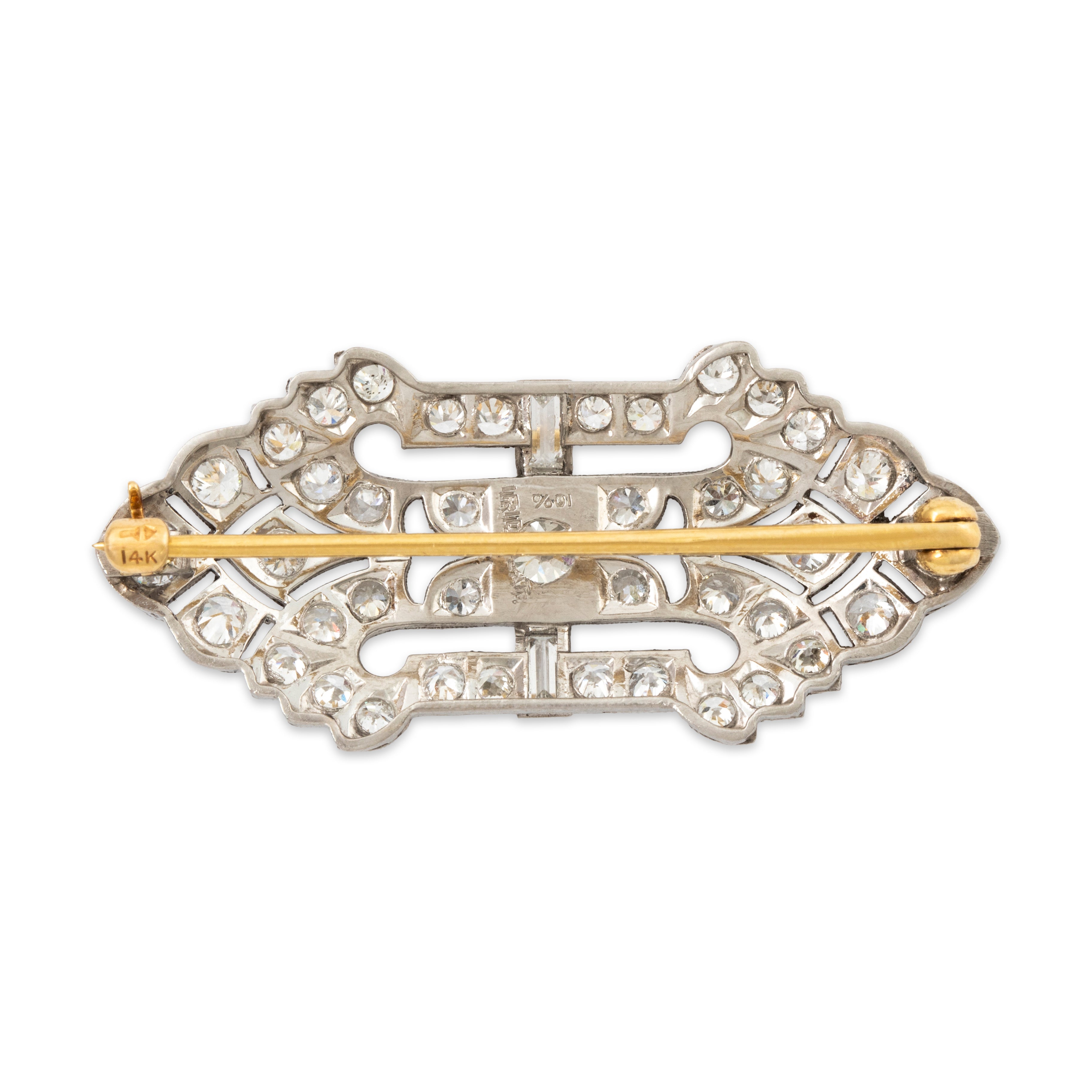 Antique Spectacular Art Deco Platinum 1.683cttw Diamond Openwork Flourish Pin、mySite、hinf8tx79