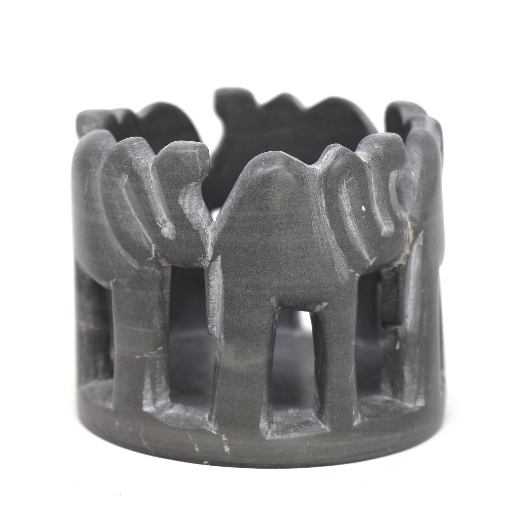 African Circle of Elephants Soapstone Sculpture, 3 to 3.5-inch - Dark Stone *、mySite、g9winljtr