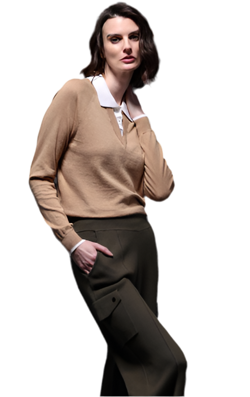 Minnie Rose Cotton Cashmere Polo with Collar and Tipping - Final Sale、mySite、noshort