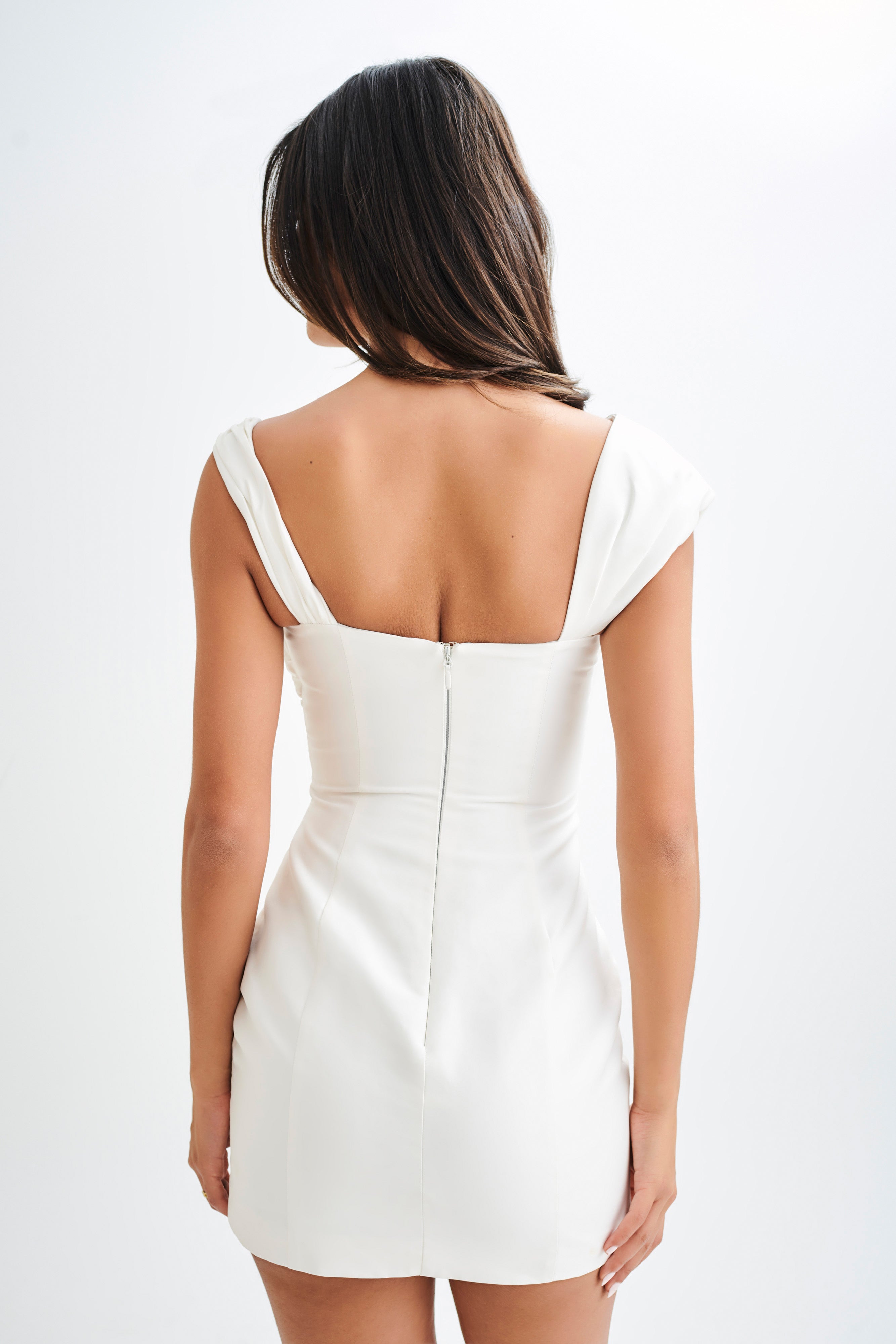 Farrah Structured Draped Mini Dress - White、mySite、solidvoid