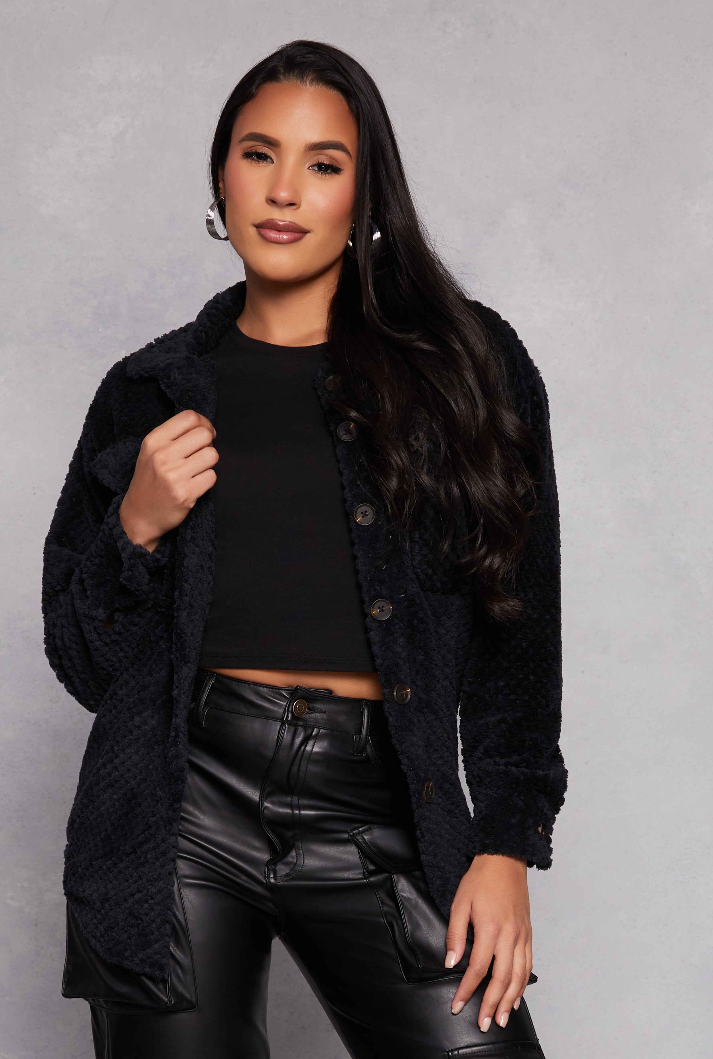 Quilted Plush Shacket、mySite、camillekostekn