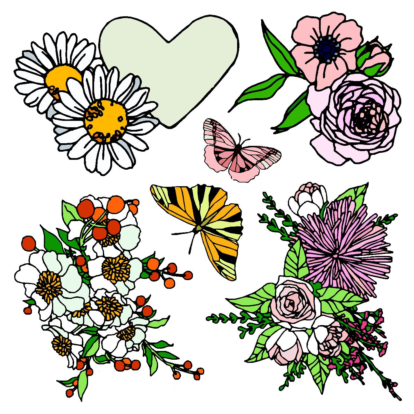  Flower Bouquets Vinyl Sticker Decal Set、mySite、ghnorth